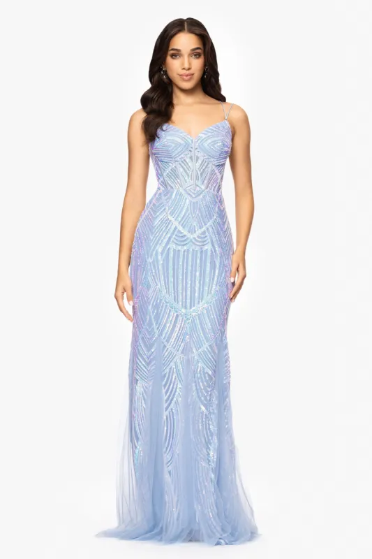Blondie Nites "Kailey" Sequin Corset Floor Length Dress sold by Betsy & Adam