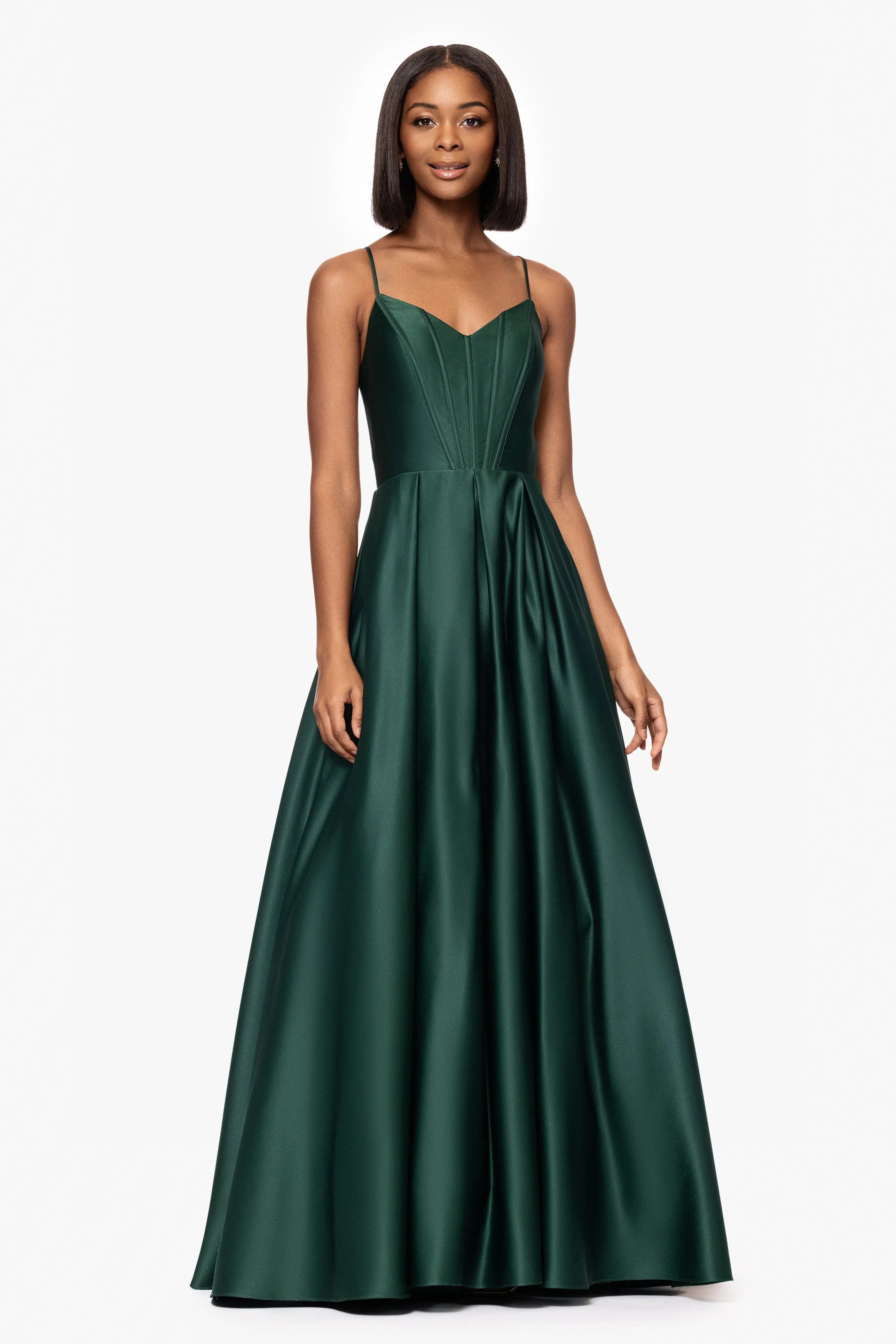 Blondie Nites "Brianne" Satin Corset Floor Length Gown sold by Betsy & Adam