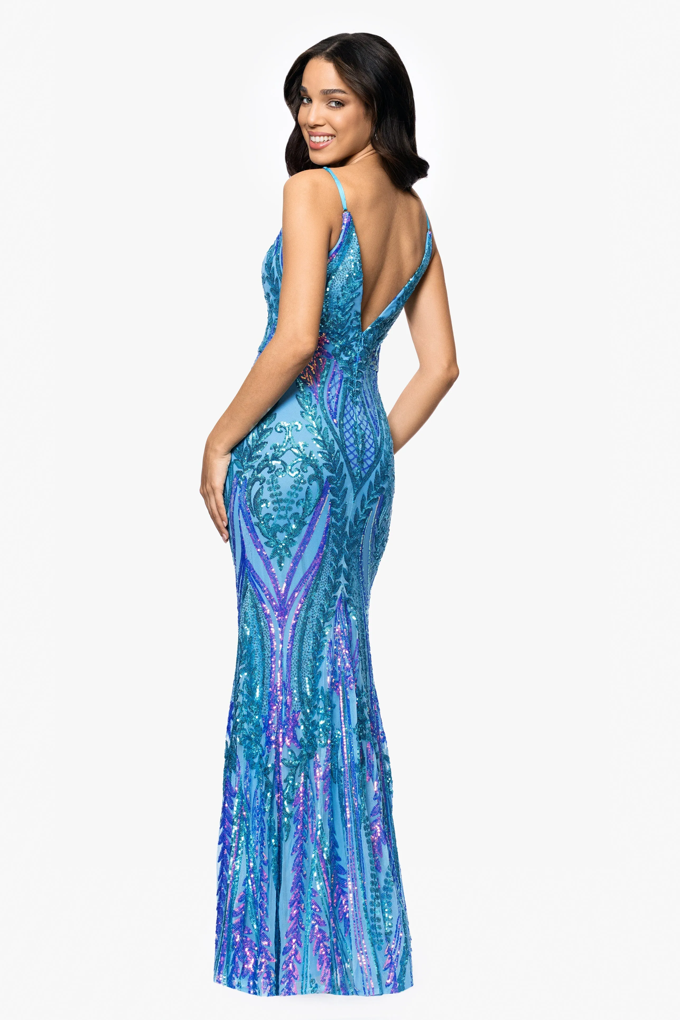 Blondie Nites "Christine" Spaghetti Strap Floor Length Sequin Dress sold by Betsy & Adam product image thumbnail 3