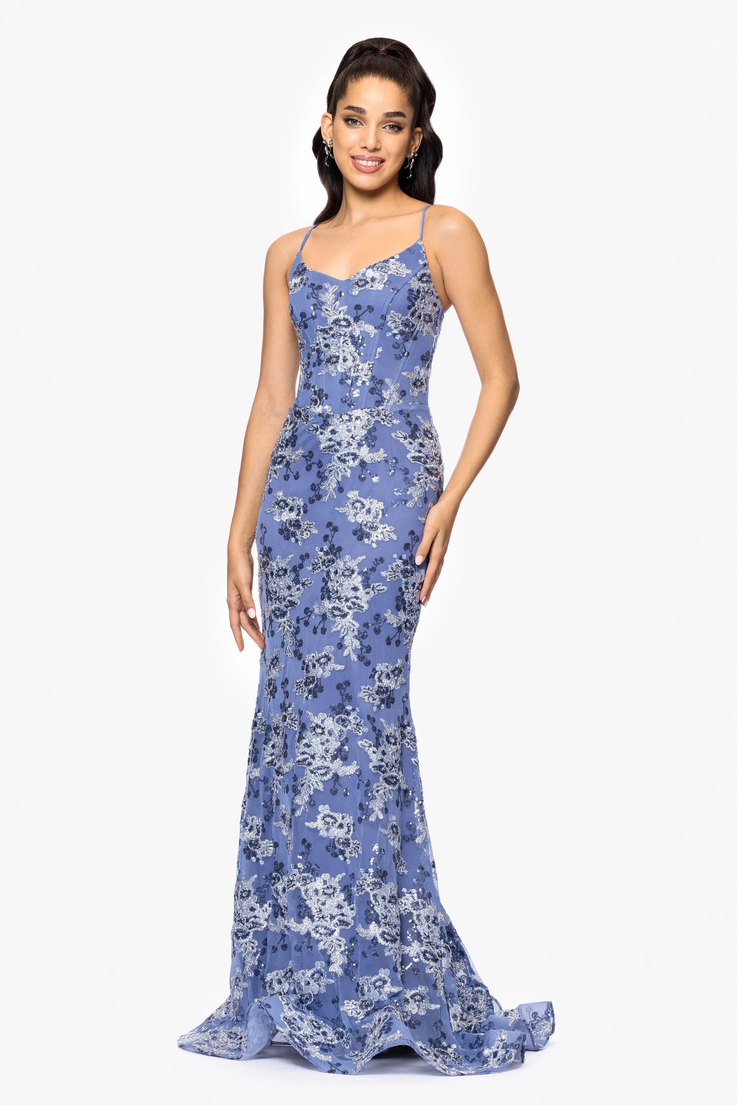 "Kylie" Embroidered Tieback Floor Length Dress sold by Betsy & Adam product image thumbnail 4