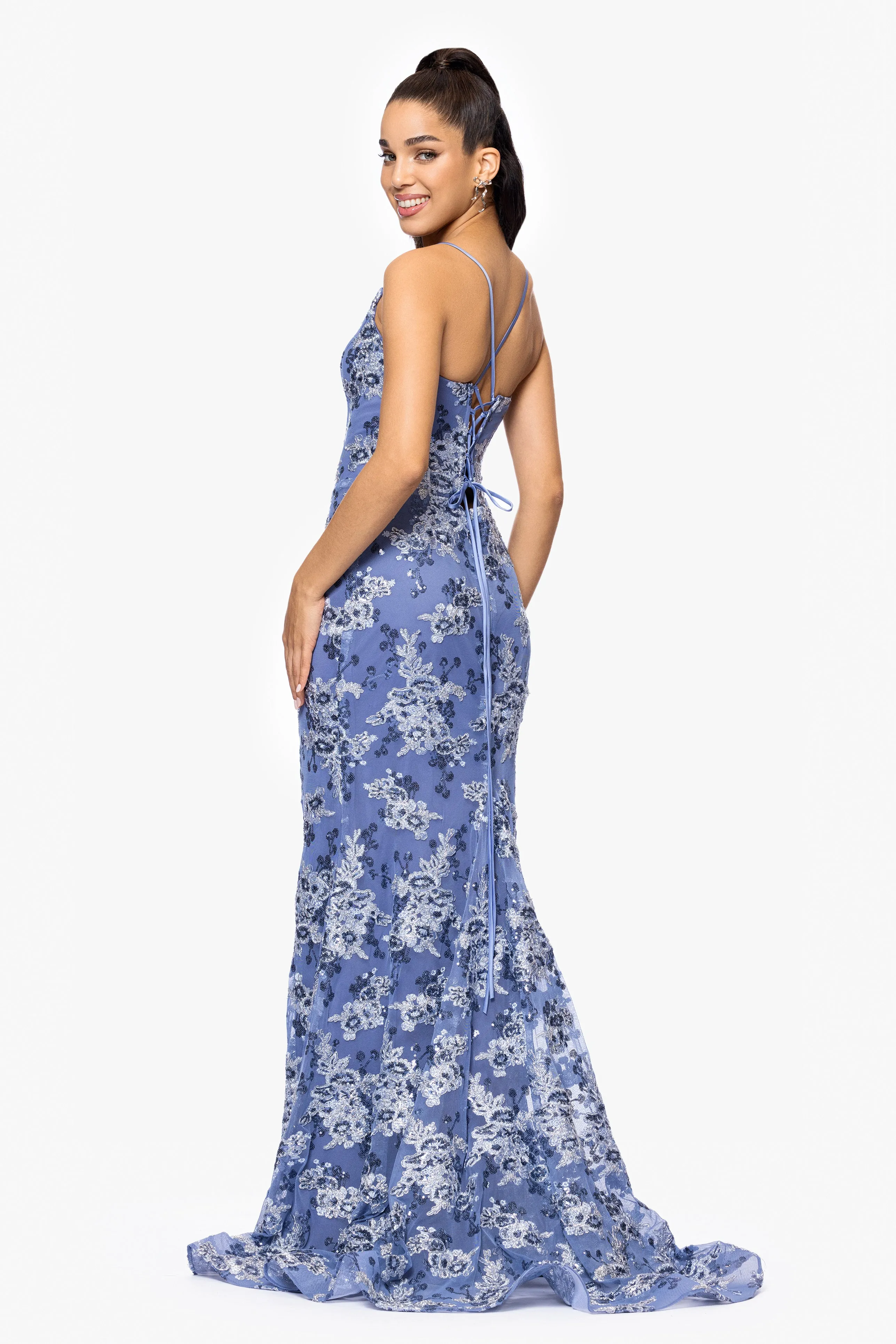 "Kylie" Embroidered Tieback Floor Length Dress sold by Betsy & Adam product image thumbnail 3