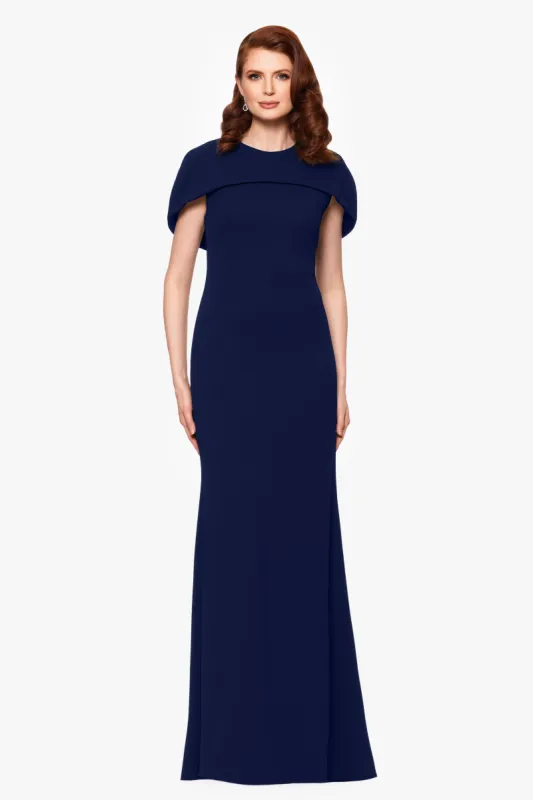 "Shanice" Scuba Crepe Short Cape Floor Length Dress sold by Betsy & Adam