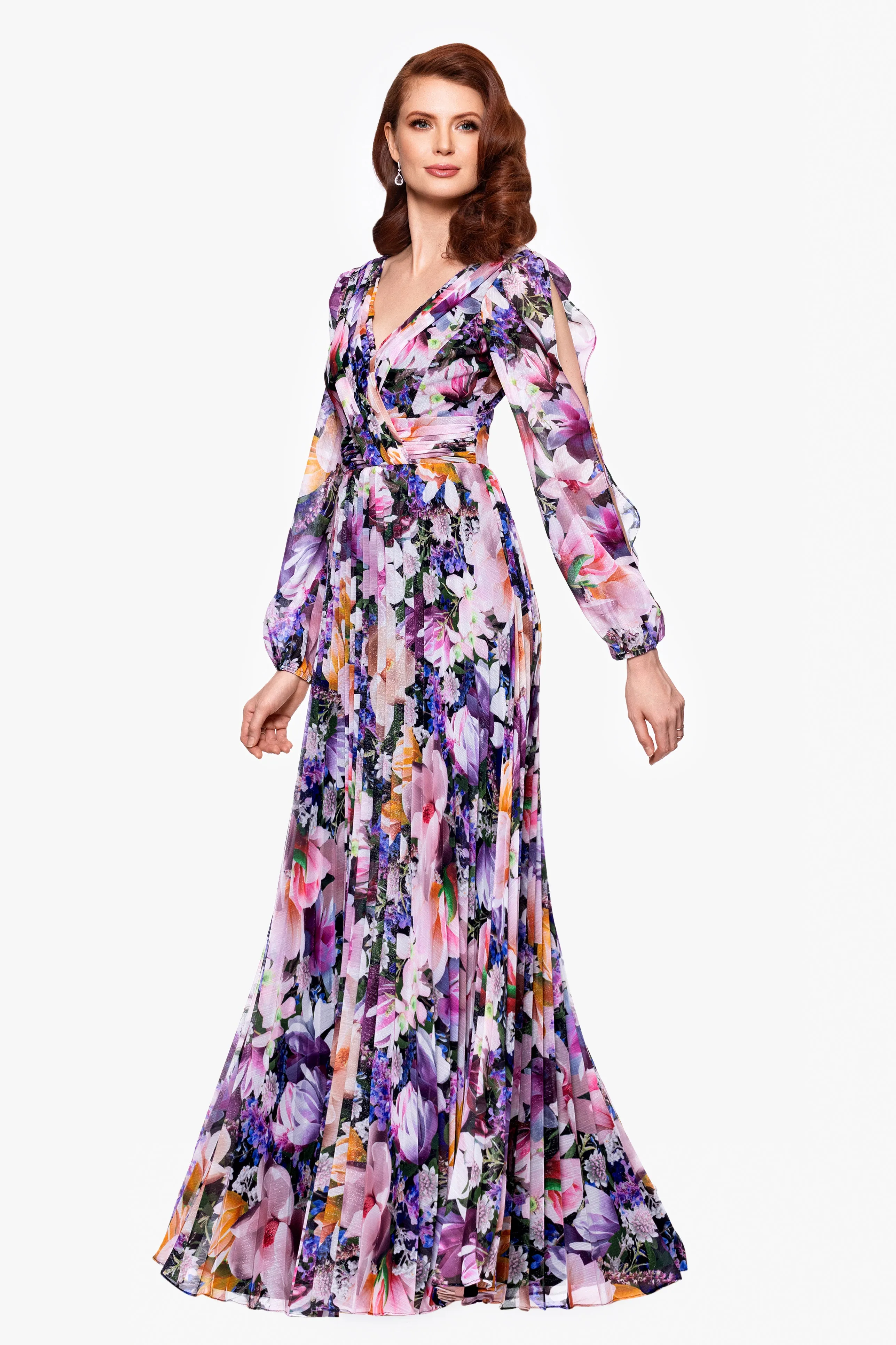"Sammy" Chiffon Long Sleeve Floor Length Dress sold by Betsy & Adam product image thumbnail 4