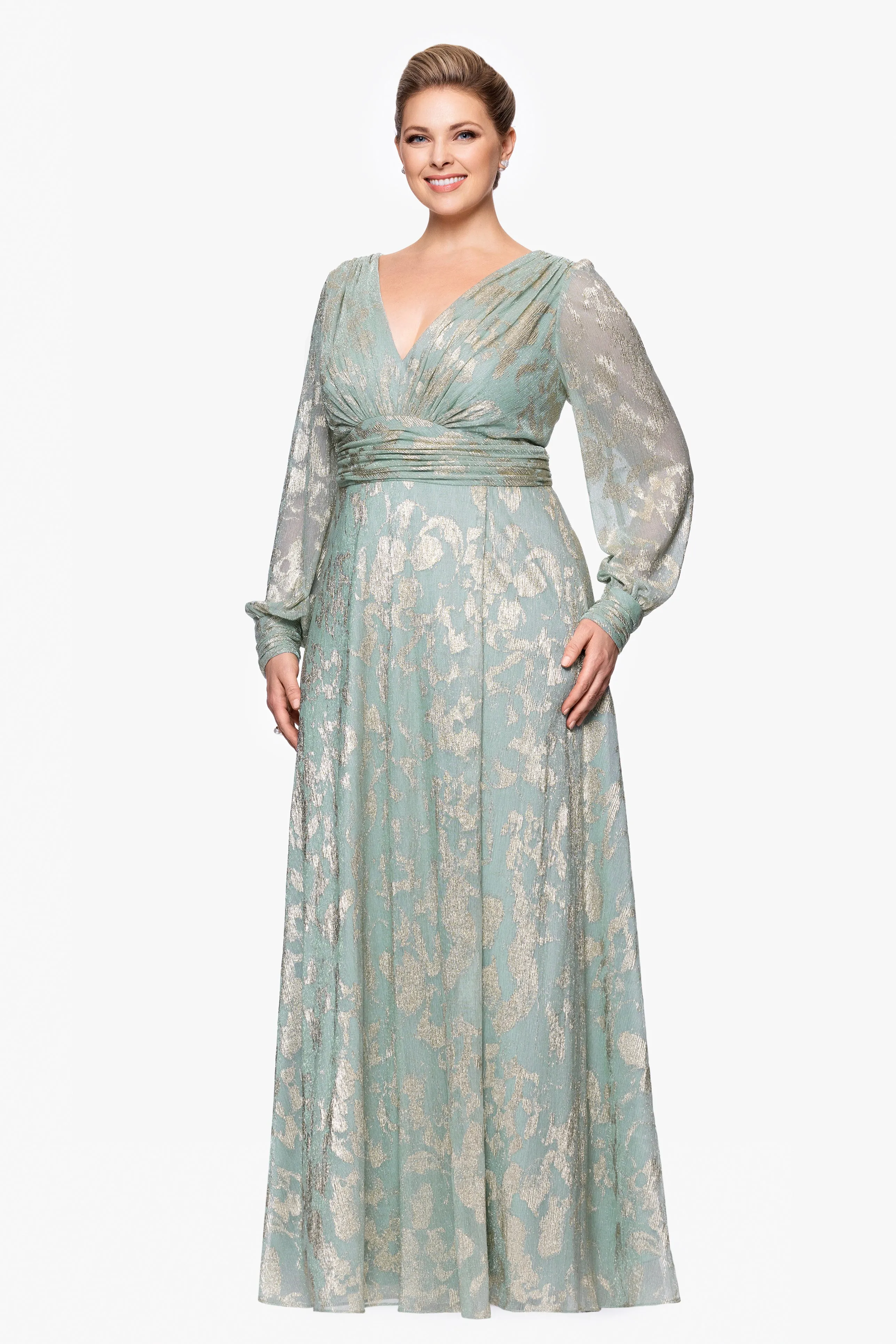 Plus "Melanie" Foil Knit V-Neck Long Sleeve Floor Length Dress sold by Betsy & Adam product image thumbnail 4