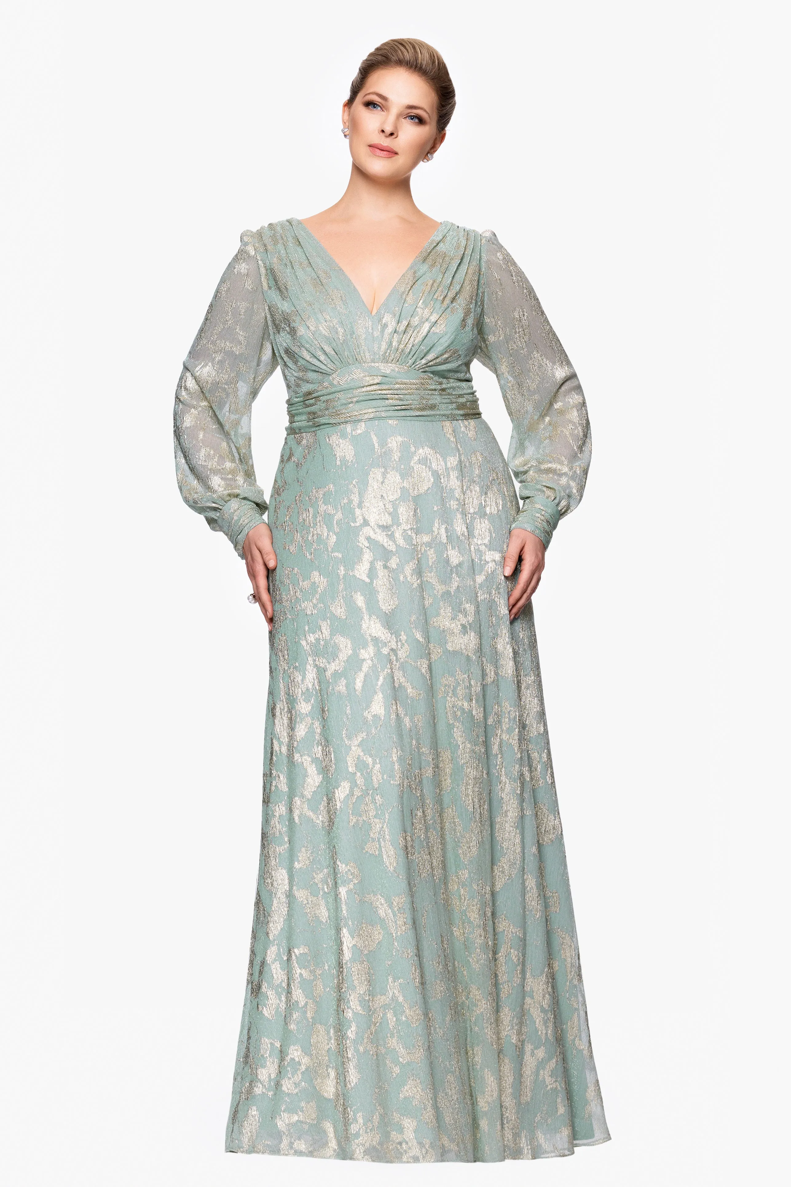 Plus "Melanie" Foil Knit V-Neck Long Sleeve Floor Length Dress sold by Betsy & Adam product image thumbnail 5