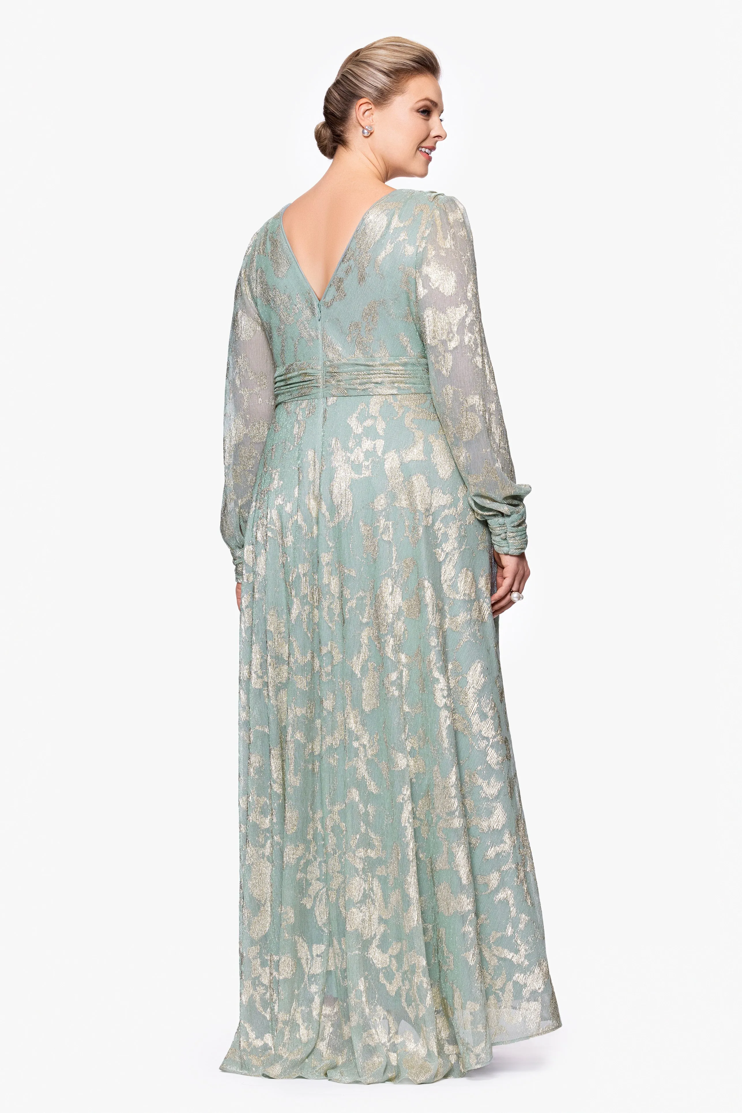 Plus "Melanie" Foil Knit V-Neck Long Sleeve Floor Length Dress sold by Betsy & Adam product image thumbnail 3