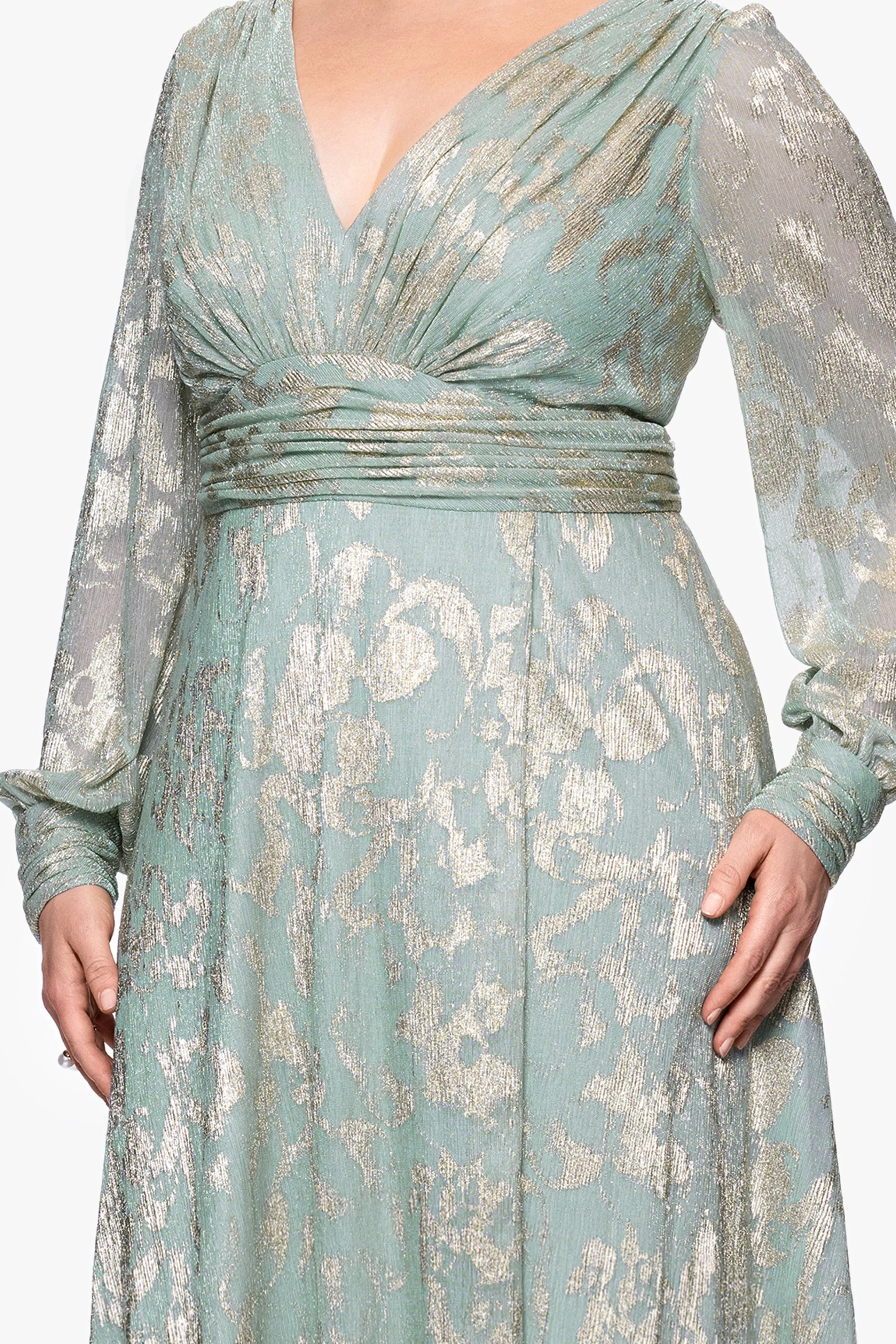 Plus "Melanie" Foil Knit V-Neck Long Sleeve Floor Length Dress sold by Betsy & Adam product image thumbnail 2