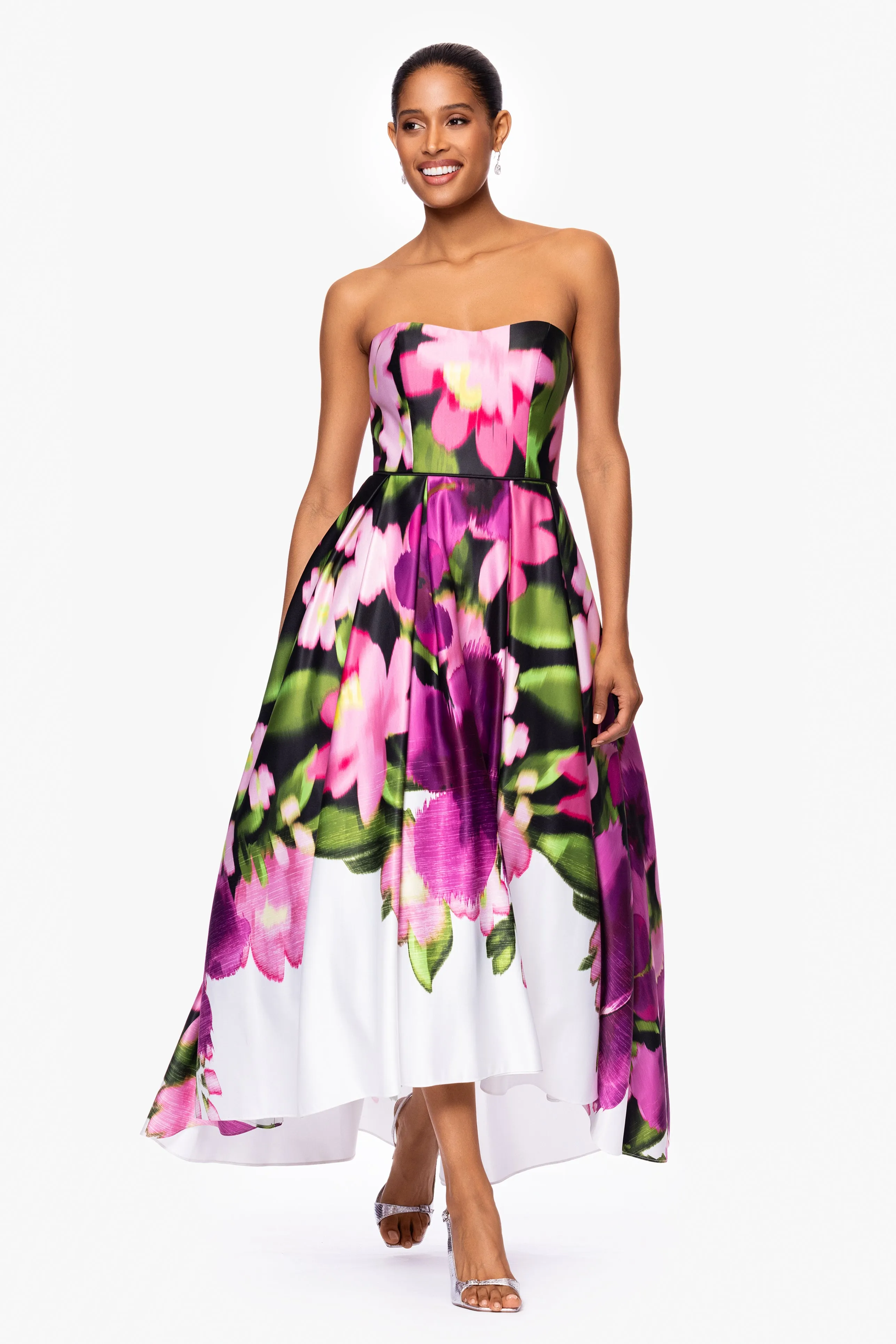 "Gabriella" High-Low Print Lamour Ballgown sold by Betsy & Adam