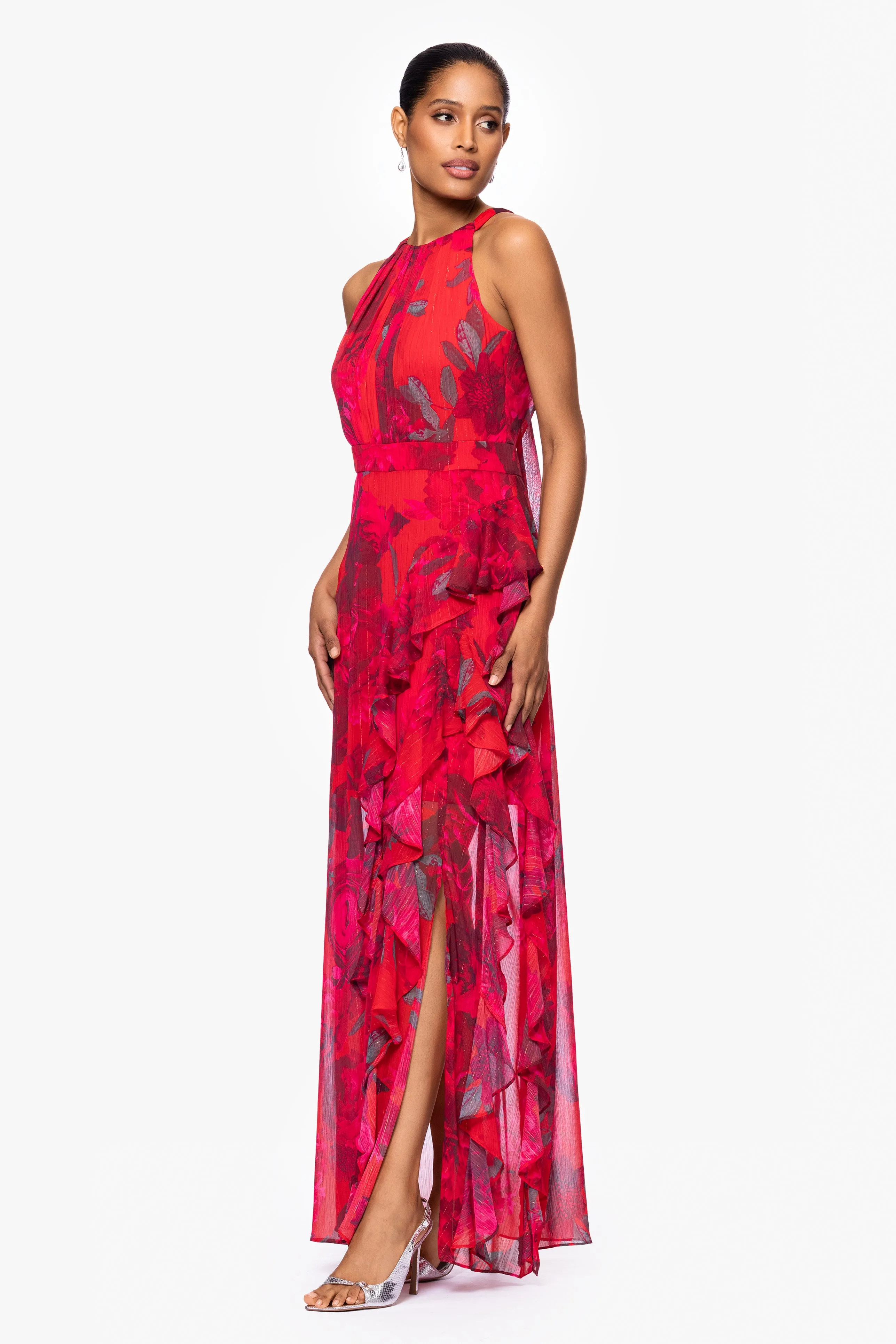 "Ginny" Chiffon Print Floor Length Ruffle Dress sold by Betsy & Adam product image thumbnail 4