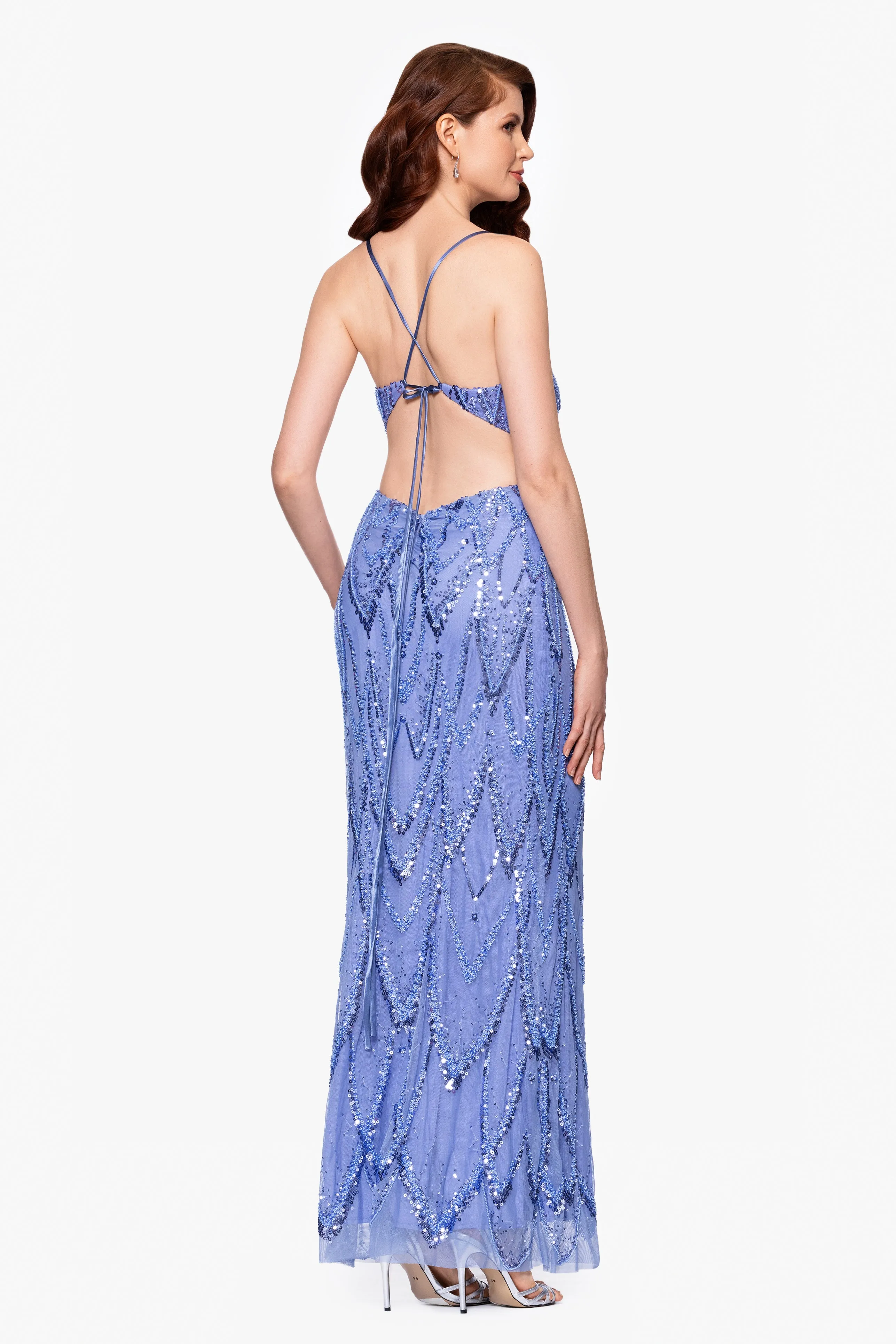 "Joelle" Long Beaded Sequin V-Neck Dress sold by Betsy & Adam product image thumbnail 3