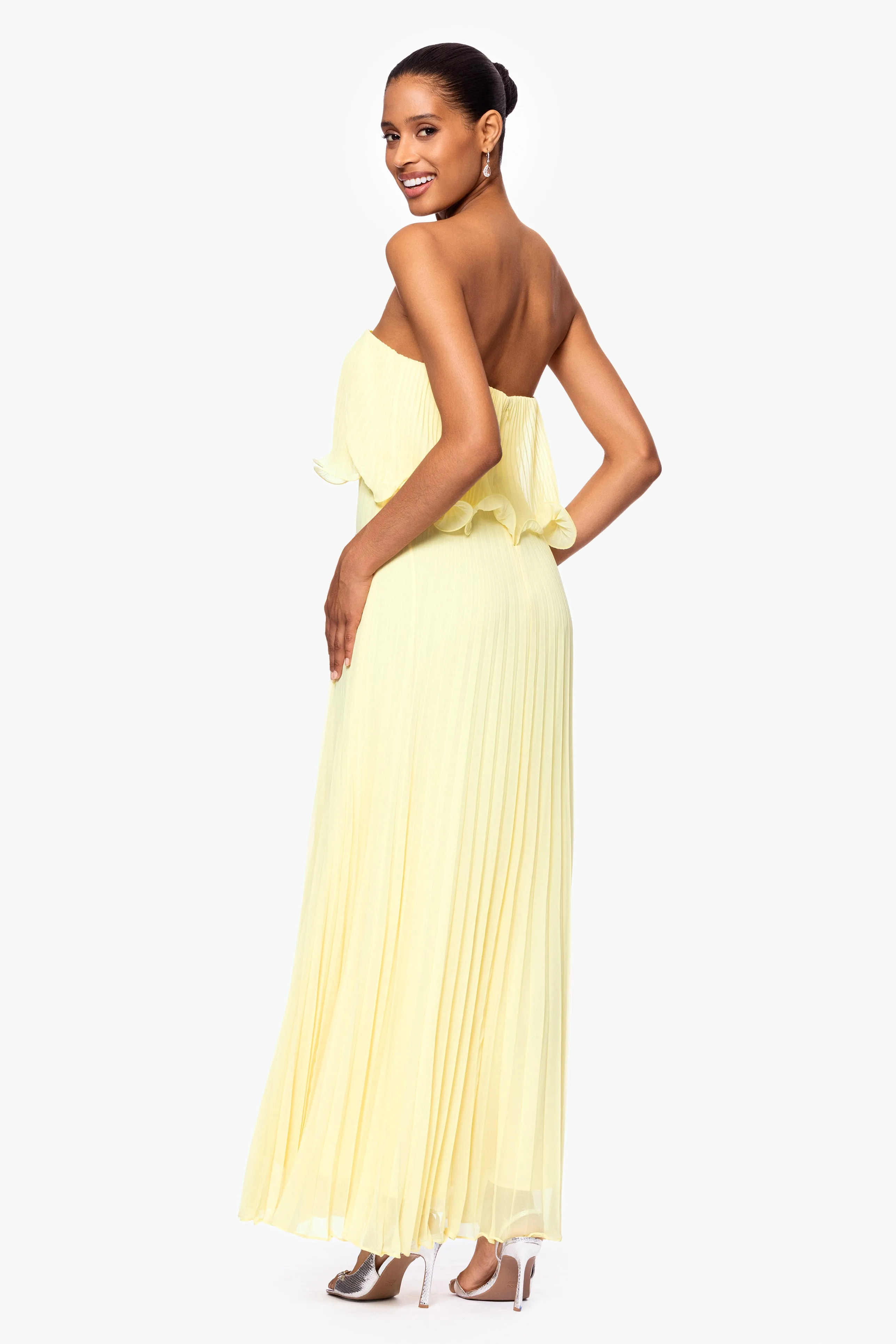 "Zoe" Strapless Chiffon Pleated Floor Length Dress sold by Betsy & Adam product image thumbnail 3