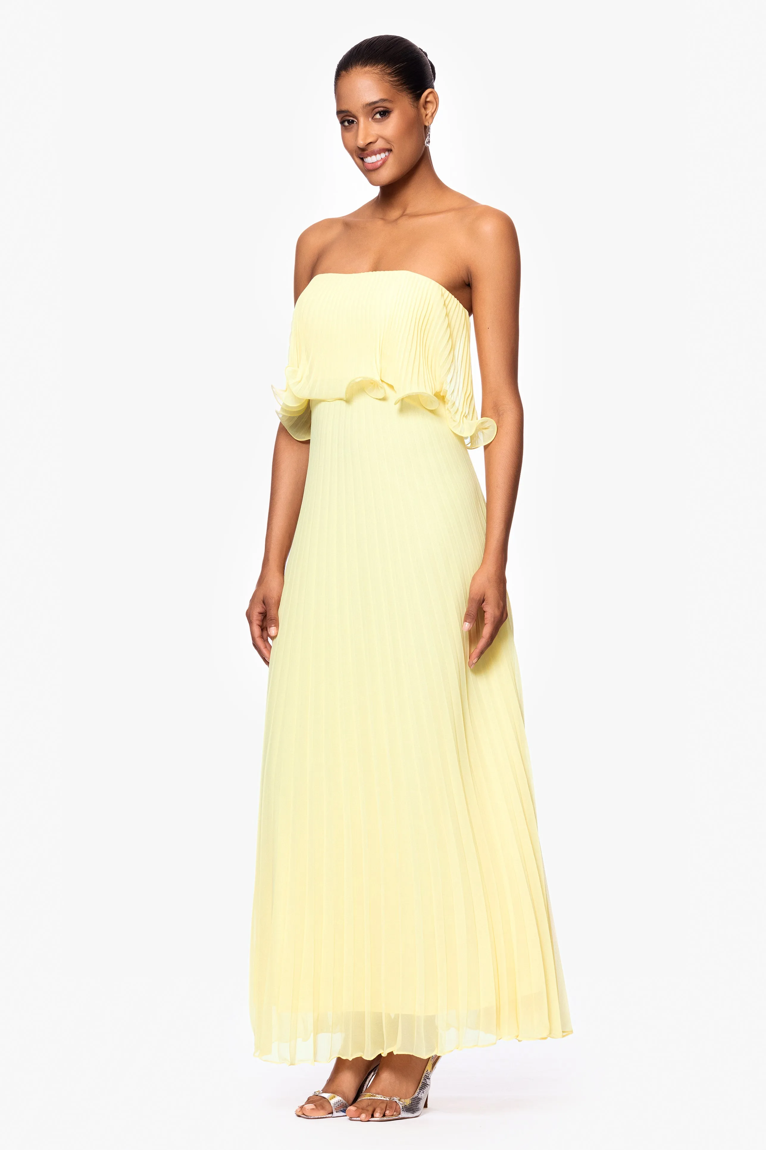 "Zoe" Strapless Chiffon Pleated Floor Length Dress sold by Betsy & Adam product image thumbnail 4