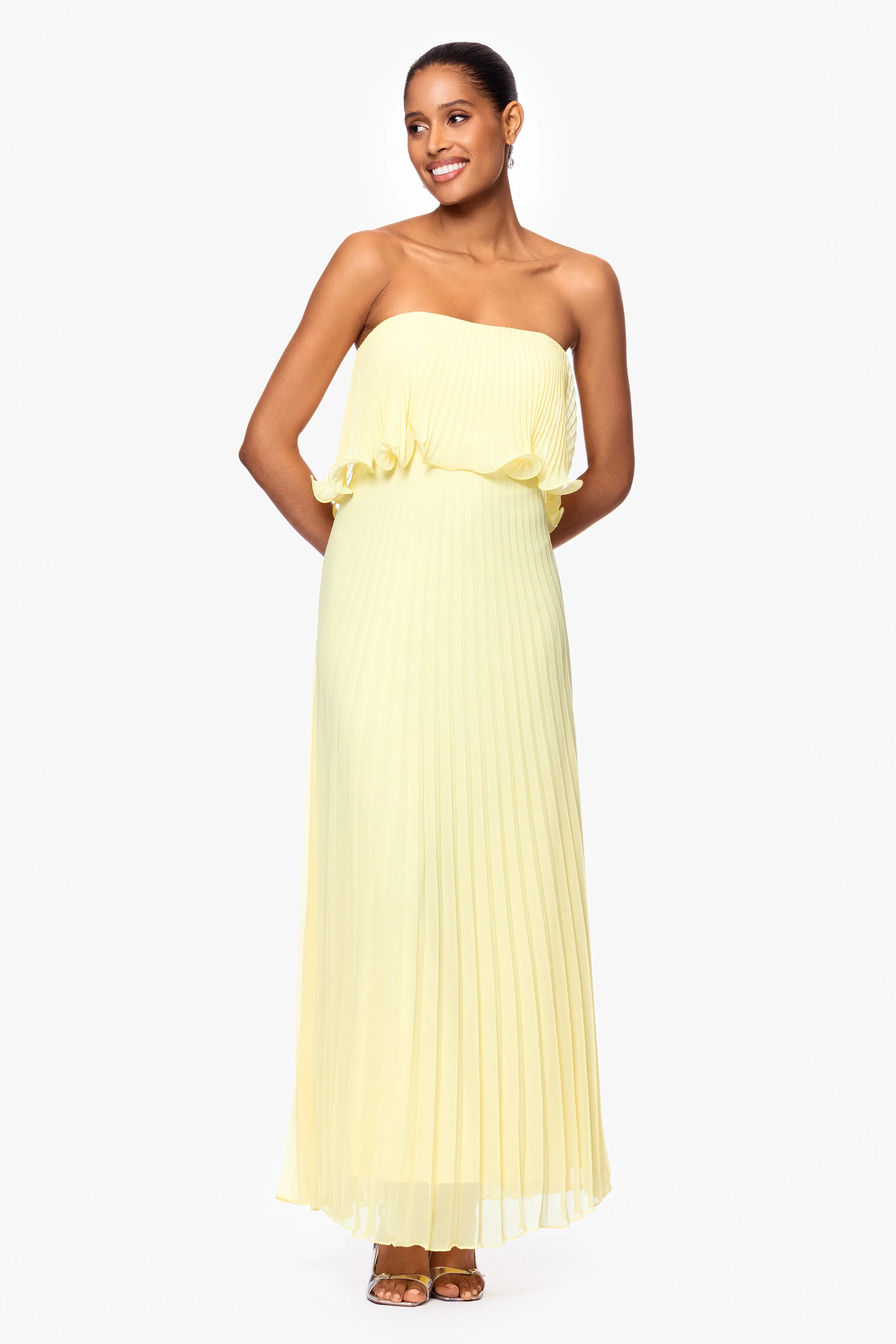 "Zoe" Strapless Chiffon Pleated Floor Length Dress sold by Betsy & Adam product image thumbnail 5