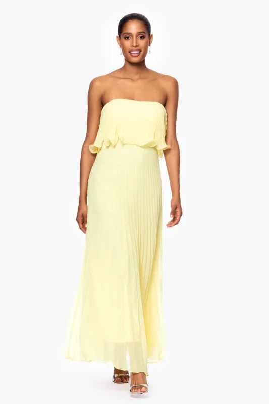 "Zoe" Strapless Chiffon Pleated Floor Length Dress sold by Betsy & Adam