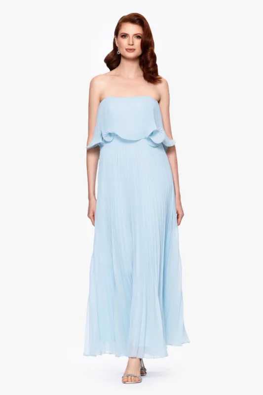 "Zoe" Strapless Chiffon Pleated Floor Length Dress sold by Betsy & Adam