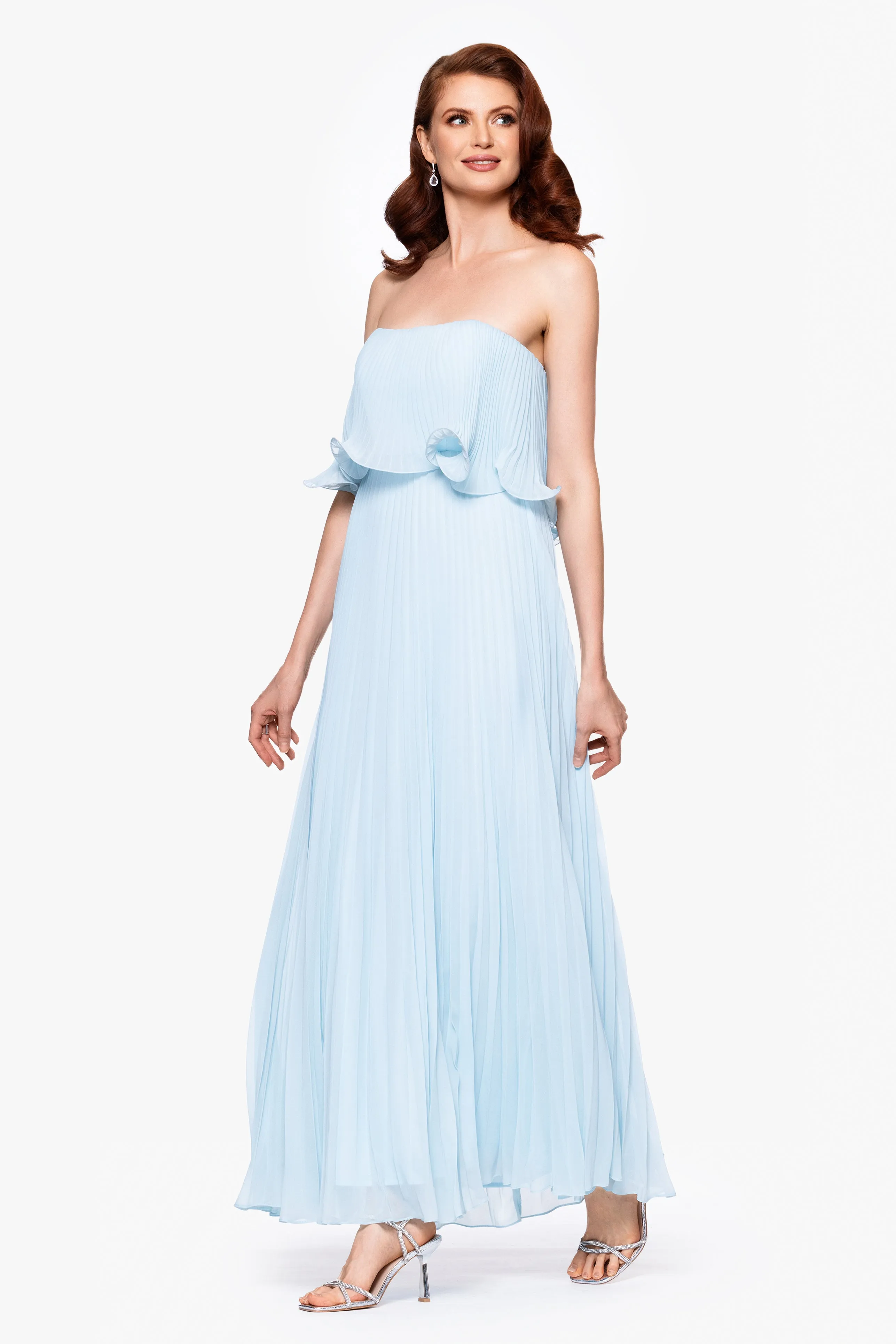 "Zoe" Strapless Chiffon Pleated Floor Length Dress sold by Betsy & Adam product image thumbnail 4