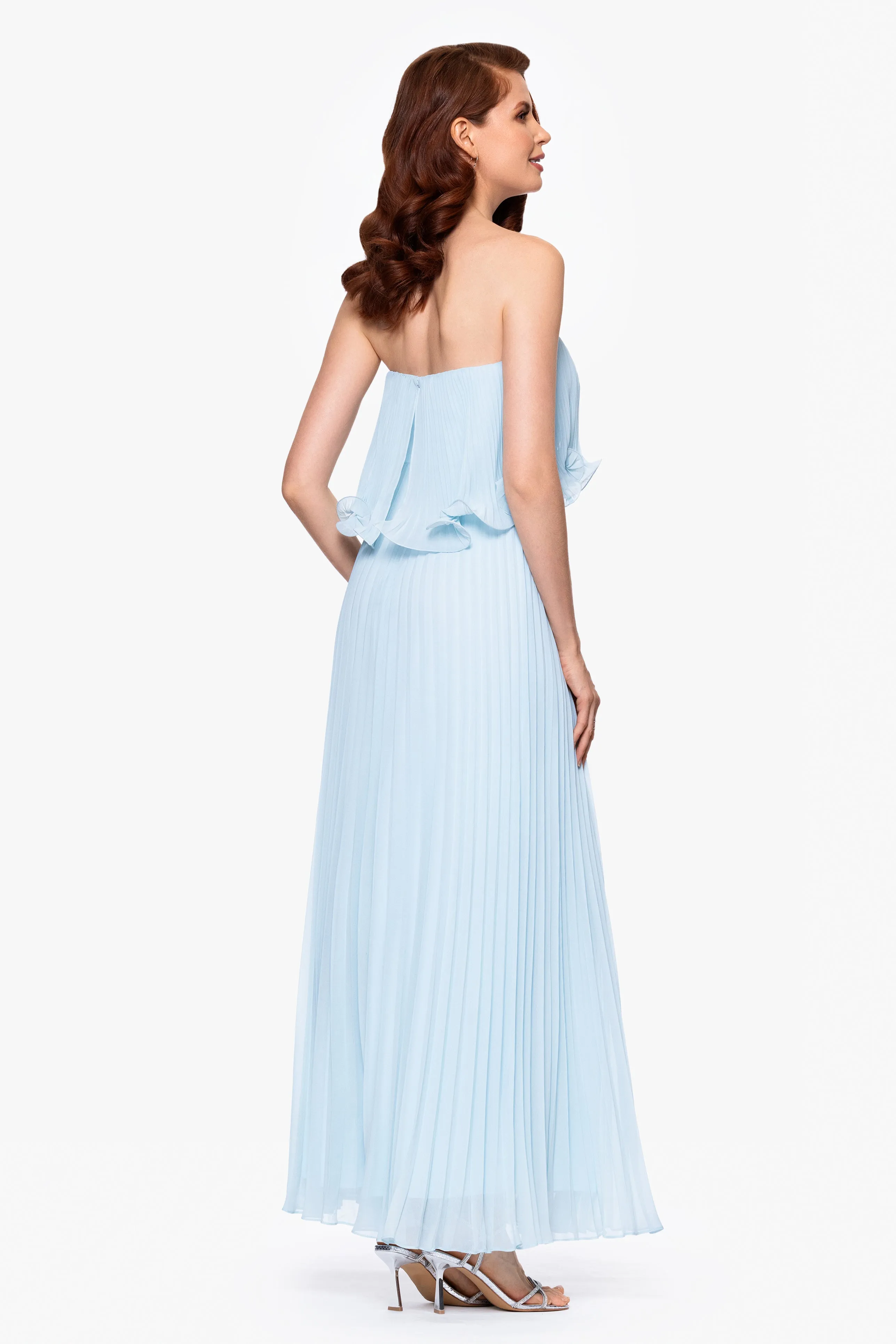 "Zoe" Strapless Chiffon Pleated Floor Length Dress sold by Betsy & Adam product image thumbnail 3