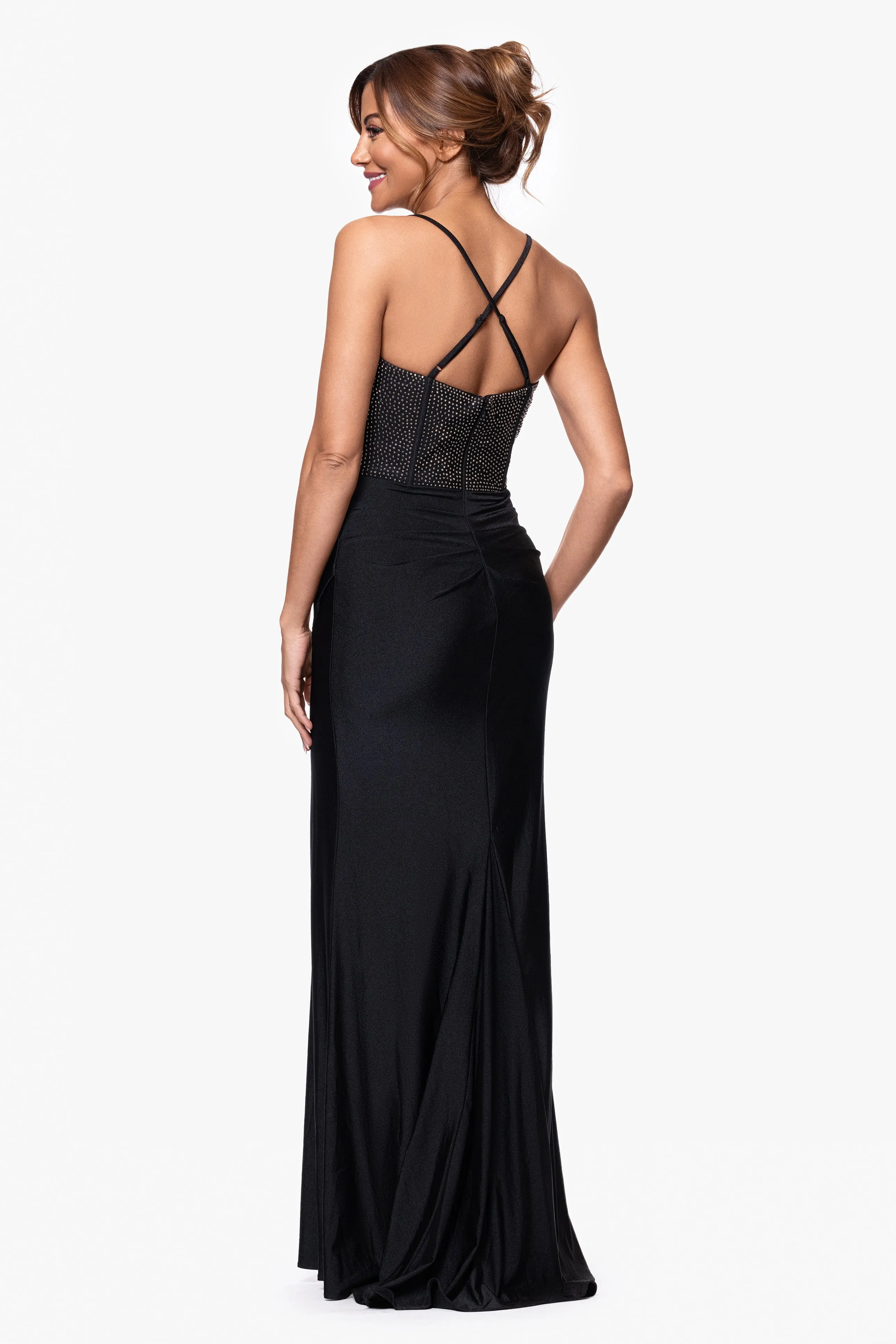 "Cara" Satin Stone Corset Floor Length Dress sold by Betsy & Adam product image thumbnail 3