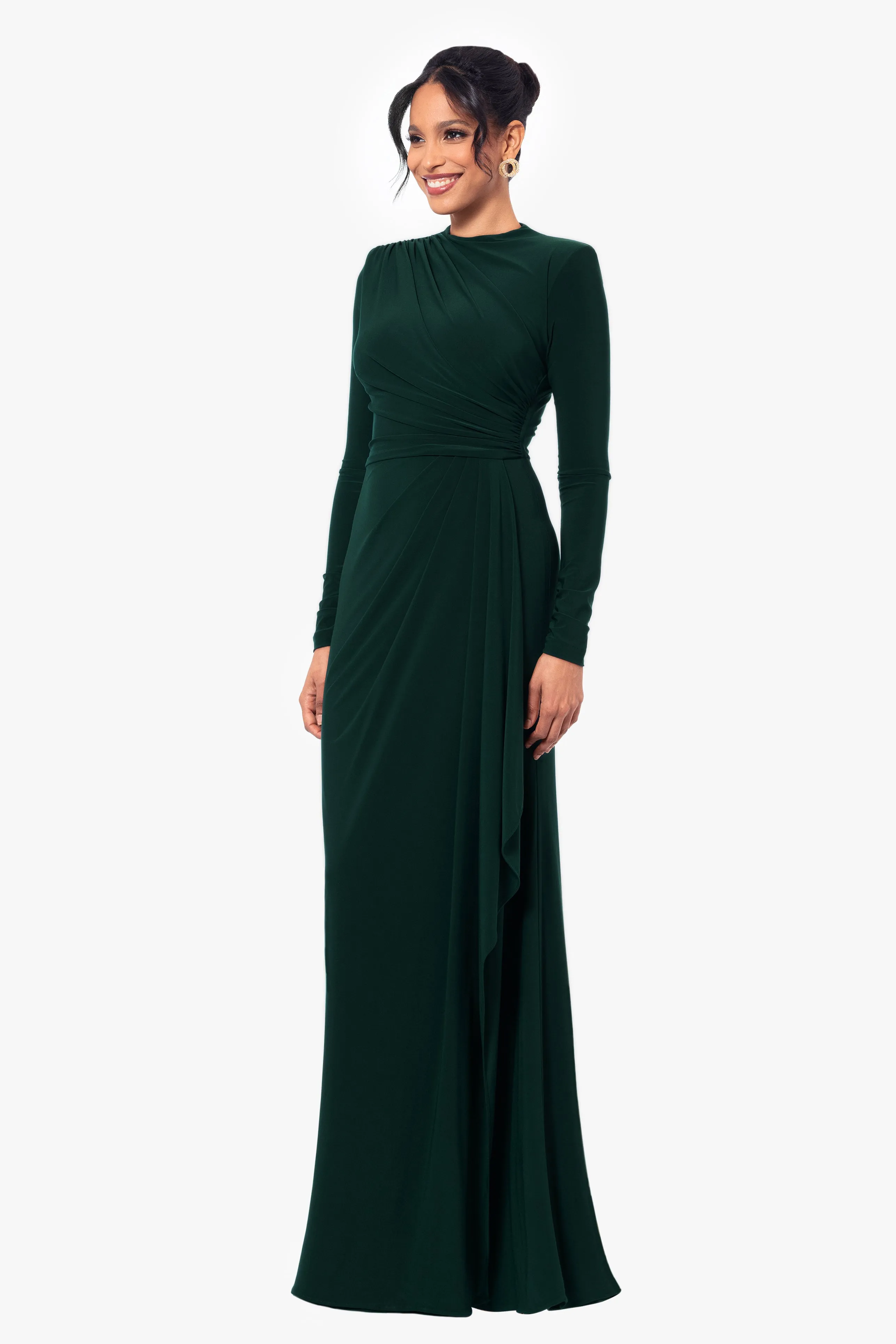 Petite "Jeanette" Long Sleeve Stretch Knit Side Ruffle Dress sold by Betsy & Adam product image thumbnail 4