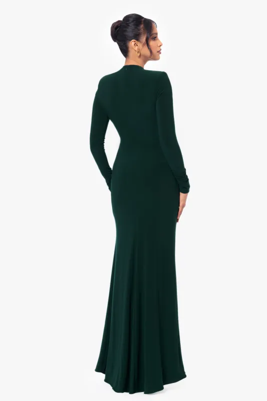 Petite "Jeanette" Long Sleeve Stretch Knit Side Ruffle Dress sold by Betsy & Adam