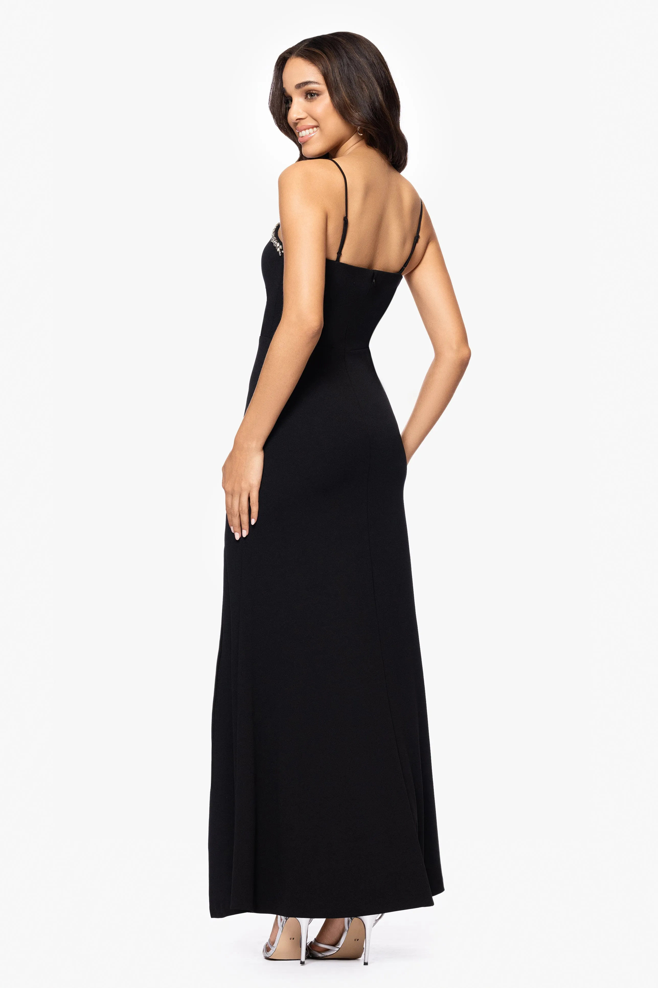 Blondie Nites "Eliza" Scuba Stoned Spaghetti Strap Floor Length Dress sold by Betsy & Adam product image thumbnail 3