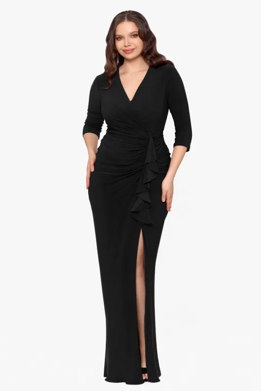Plus "Aubree" Jersey Knit Long Sleeve Ruffle Floor Length Dress sold by Betsy & Adam