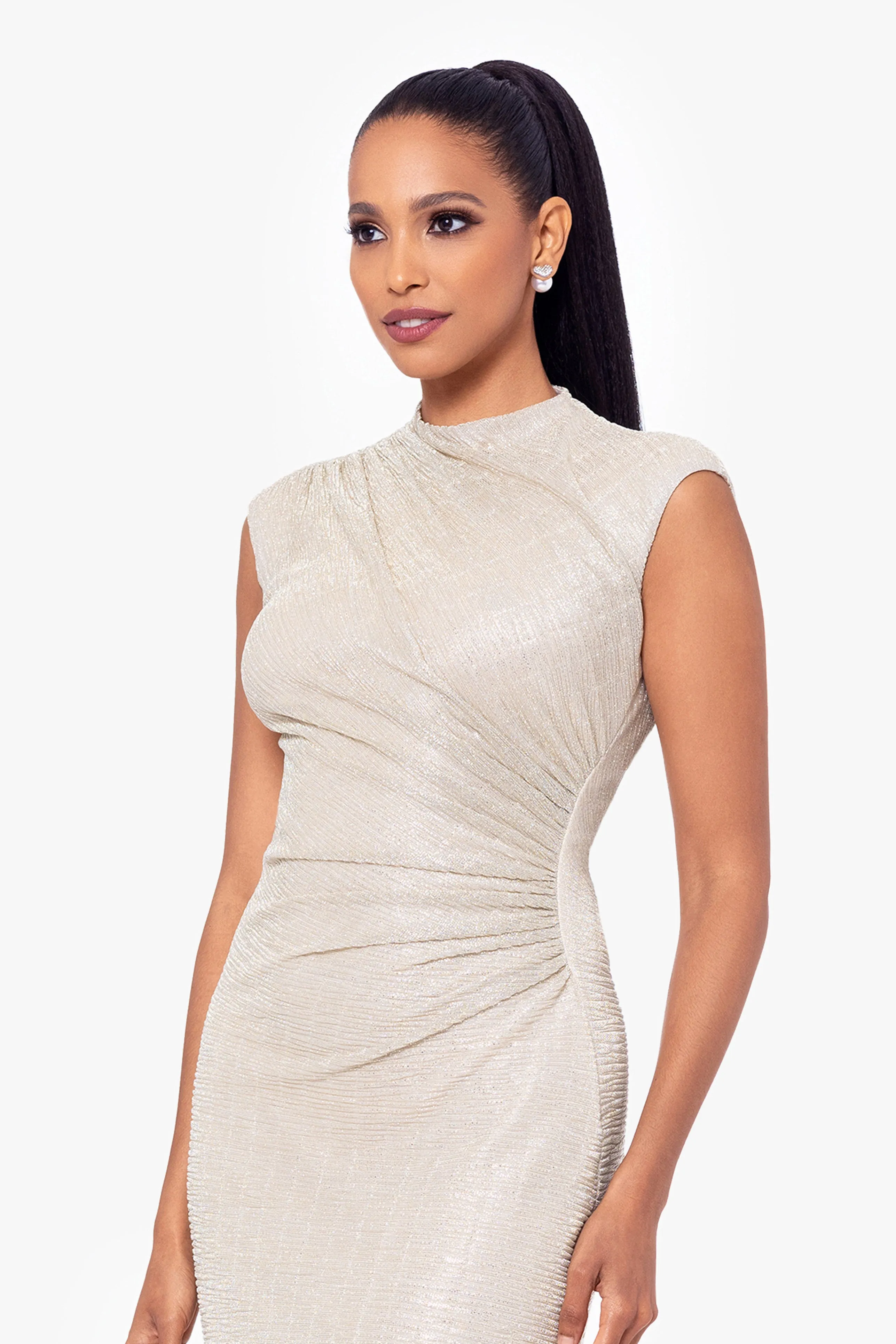 Petite "Bethany" Crinkle Metallic Rouched Floor Length Dress sold by Betsy & Adam product image thumbnail 2