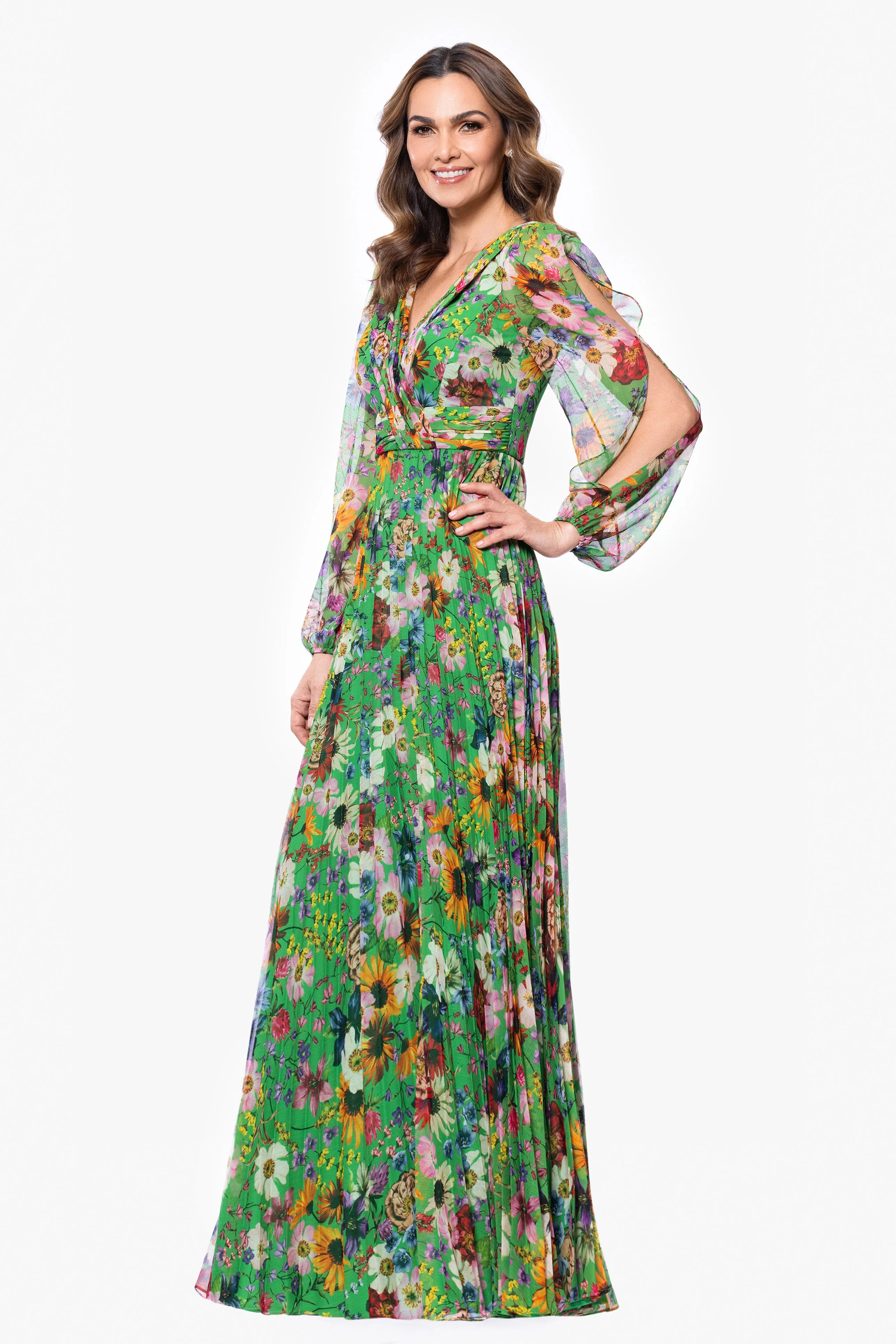 "Katarina" Chiffon Print Long Sleeve Floor Length Dress sold by Betsy & Adam product image thumbnail 4