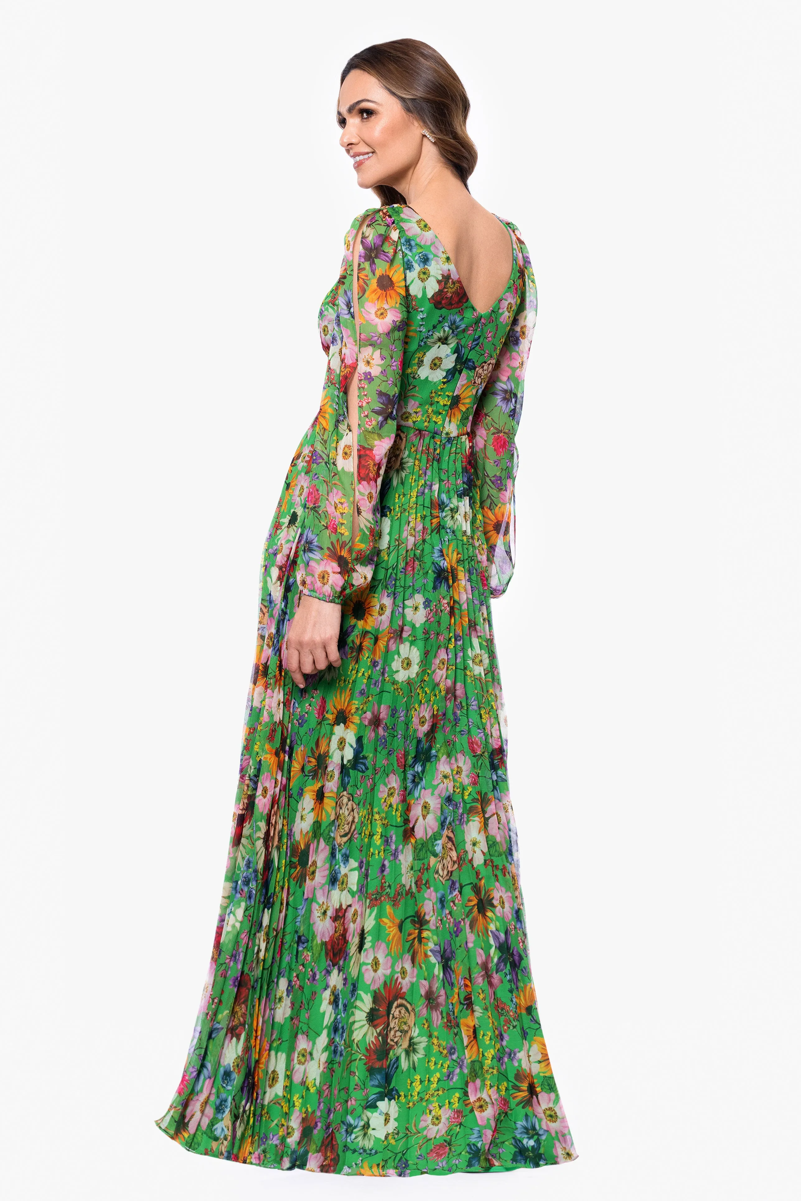 "Katarina" Chiffon Print Long Sleeve Floor Length Dress sold by Betsy & Adam product image thumbnail 3