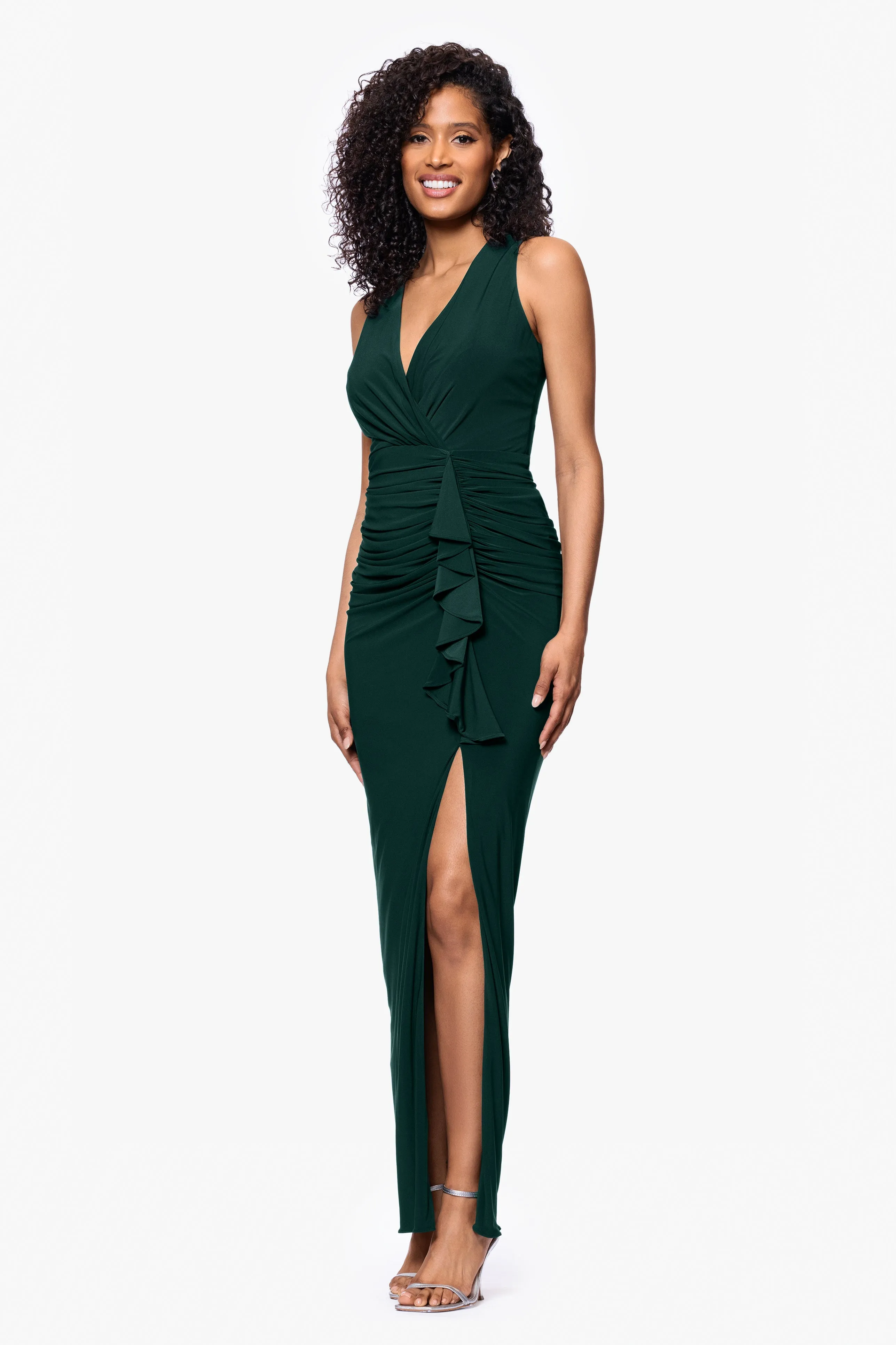 "Bobbi" Ruffled V-Neck Gown sold by Betsy & Adam product image thumbnail 4