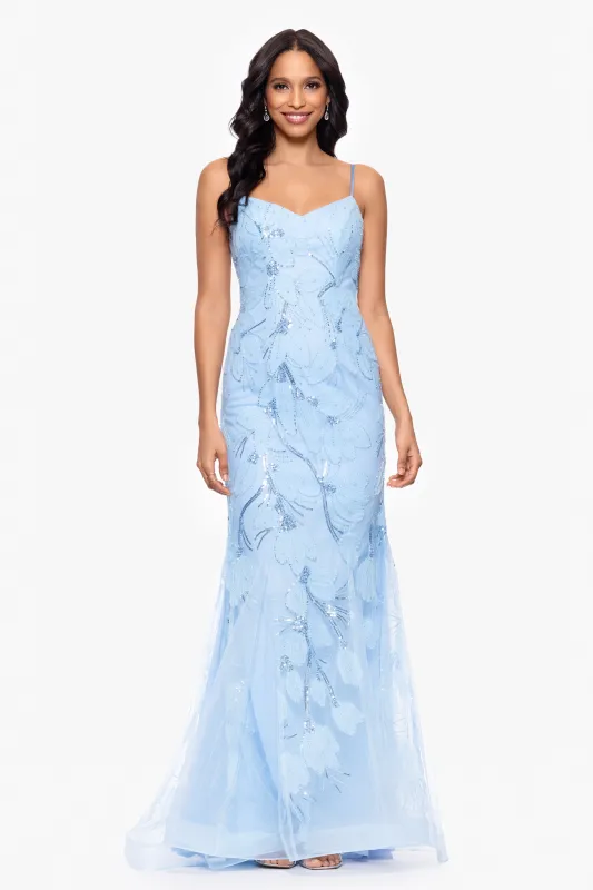 "Nikki" Beaded Embellished Spaghetti Strap Floor Length Dress sold by Betsy & Adam