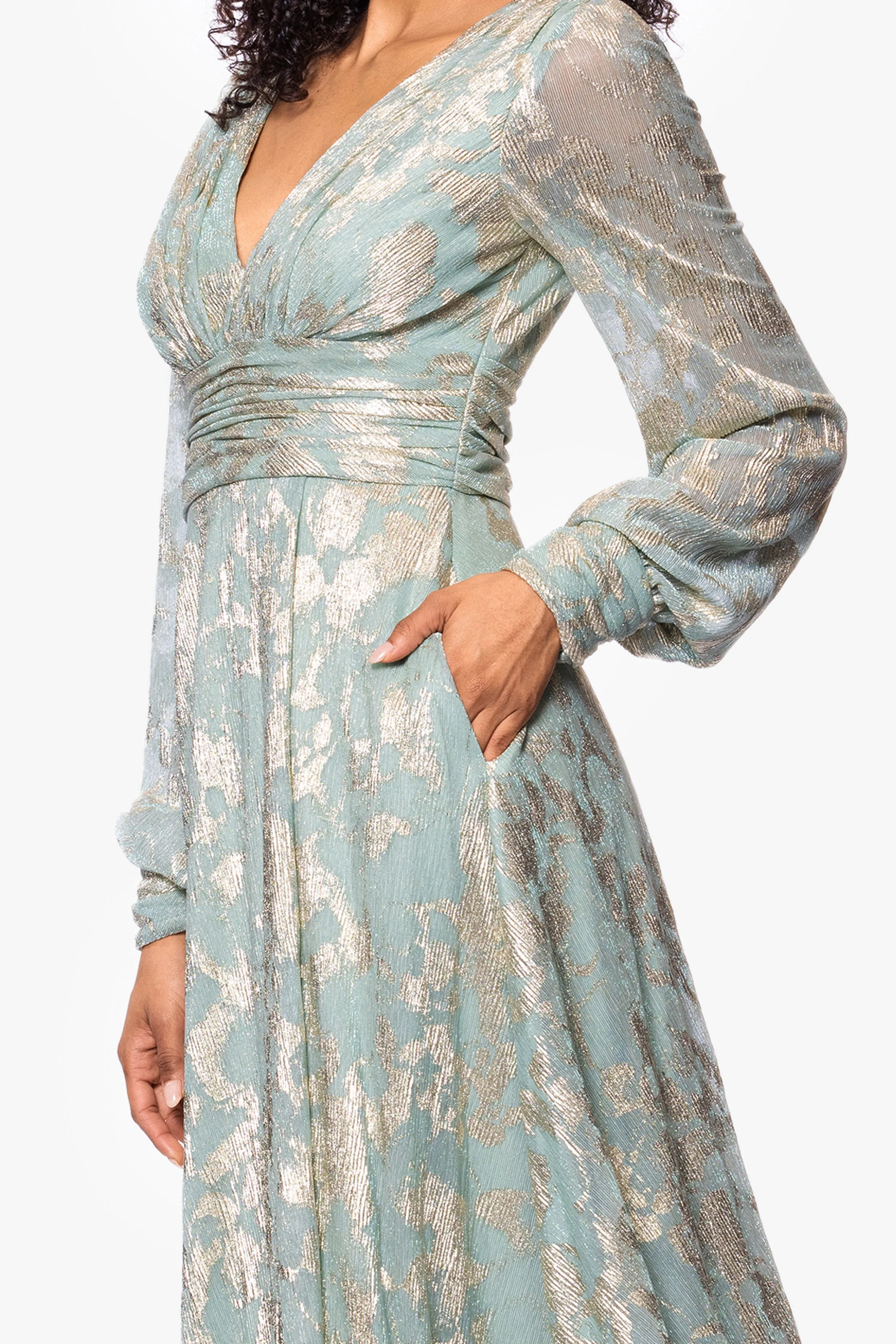 "Melanie" Foil Knit V-Neck Long Sleeve Floor Length Dress sold by Betsy & Adam product image thumbnail 2