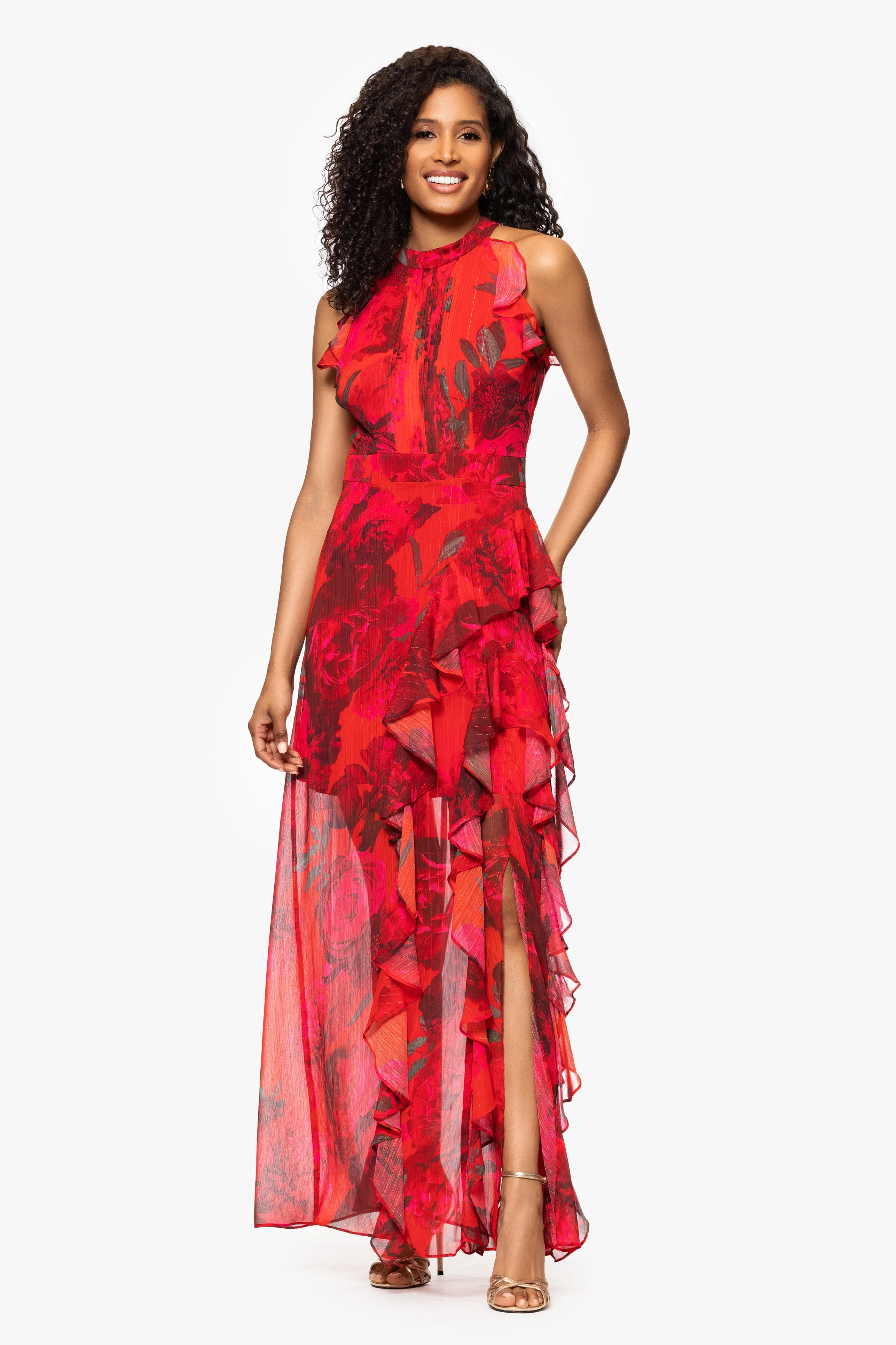 "Ramona" Print Chiffon Ruffle Floor Length Dress sold by Betsy & Adam product image thumbnail 4
