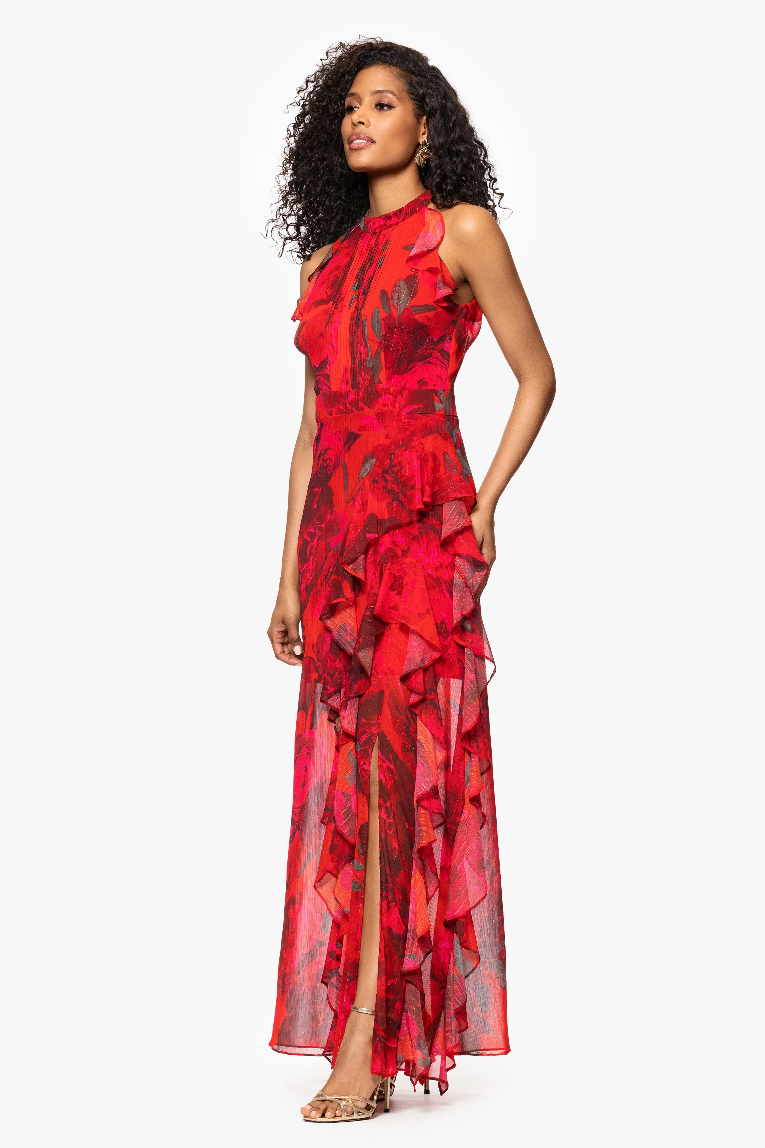 "Ramona" Print Chiffon Ruffle Floor Length Dress sold by Betsy & Adam product image thumbnail 5