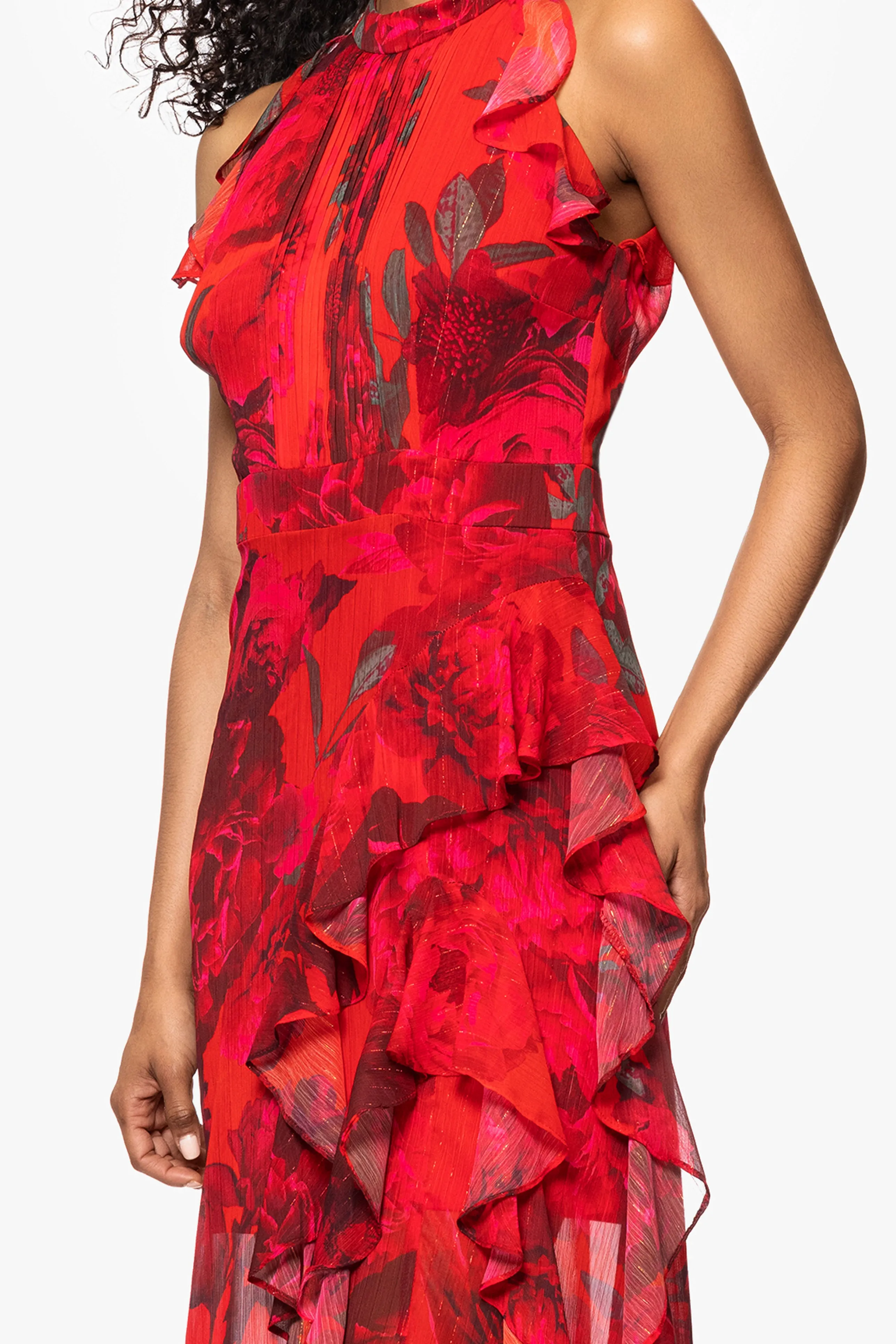 "Ramona" Print Chiffon Ruffle Floor Length Dress sold by Betsy & Adam product image thumbnail 2
