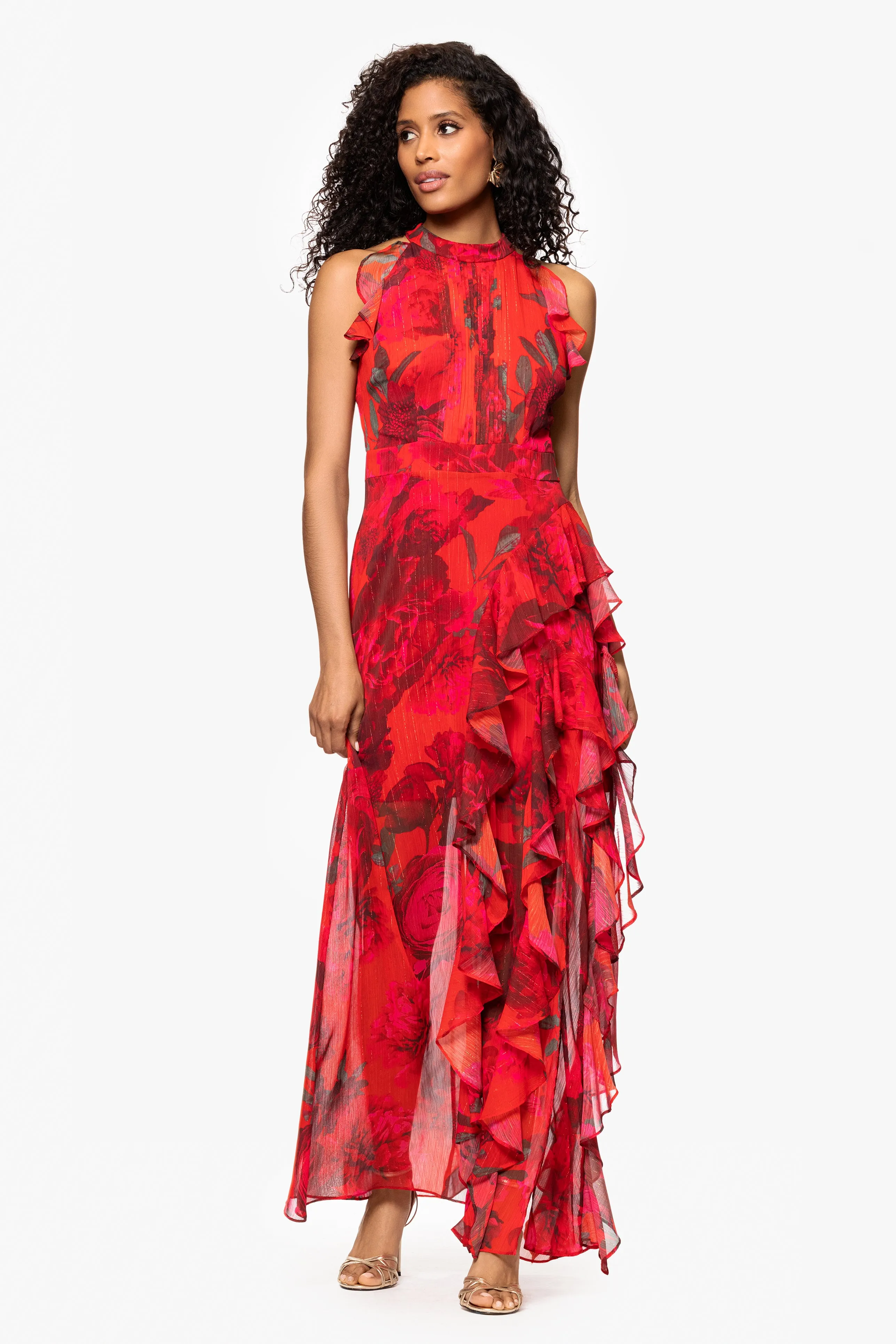 "Ramona" Print Chiffon Ruffle Floor Length Dress sold by Betsy & Adam
