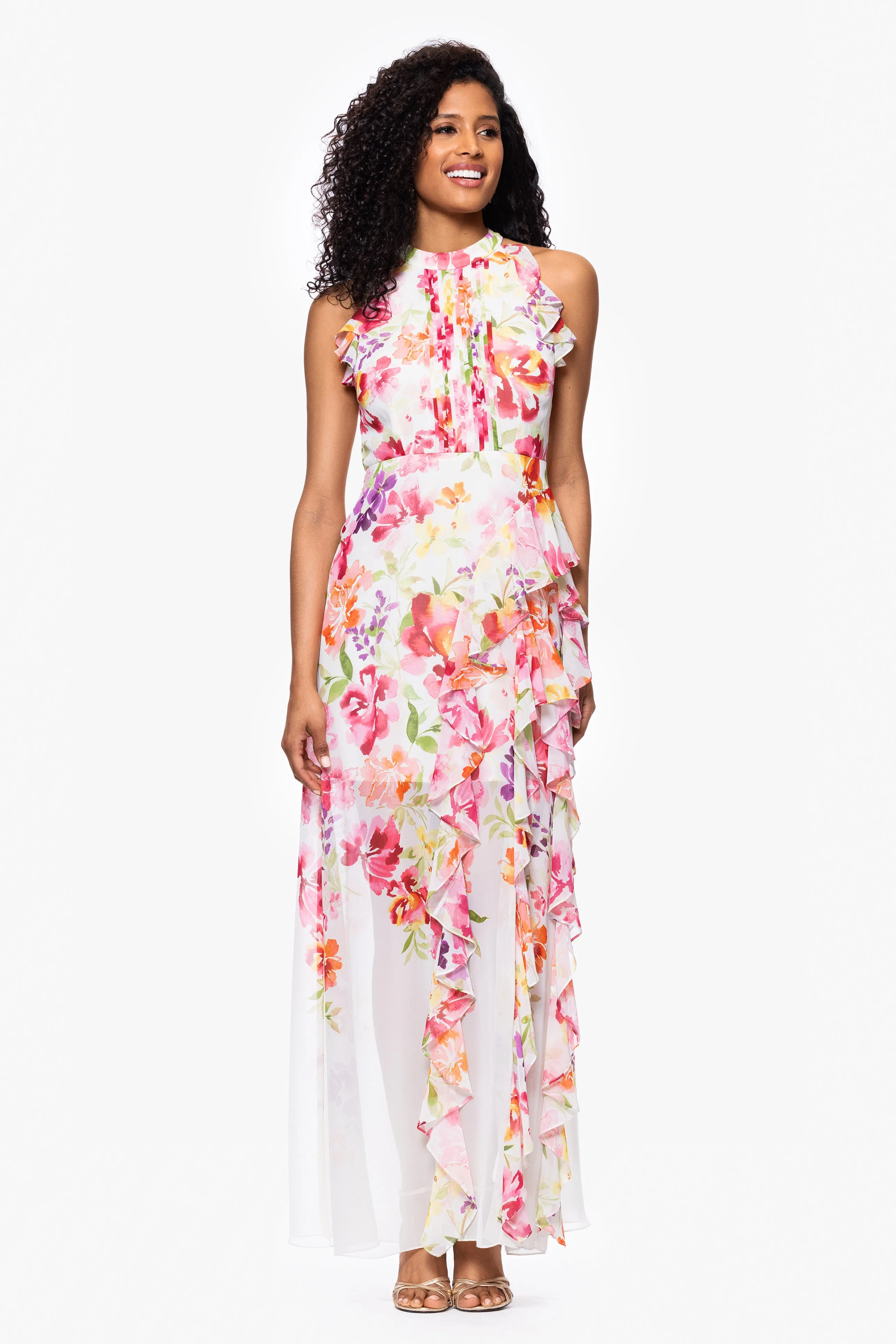"Macy" Floral Print Chiffon Ruffle Dress sold by Betsy & Adam