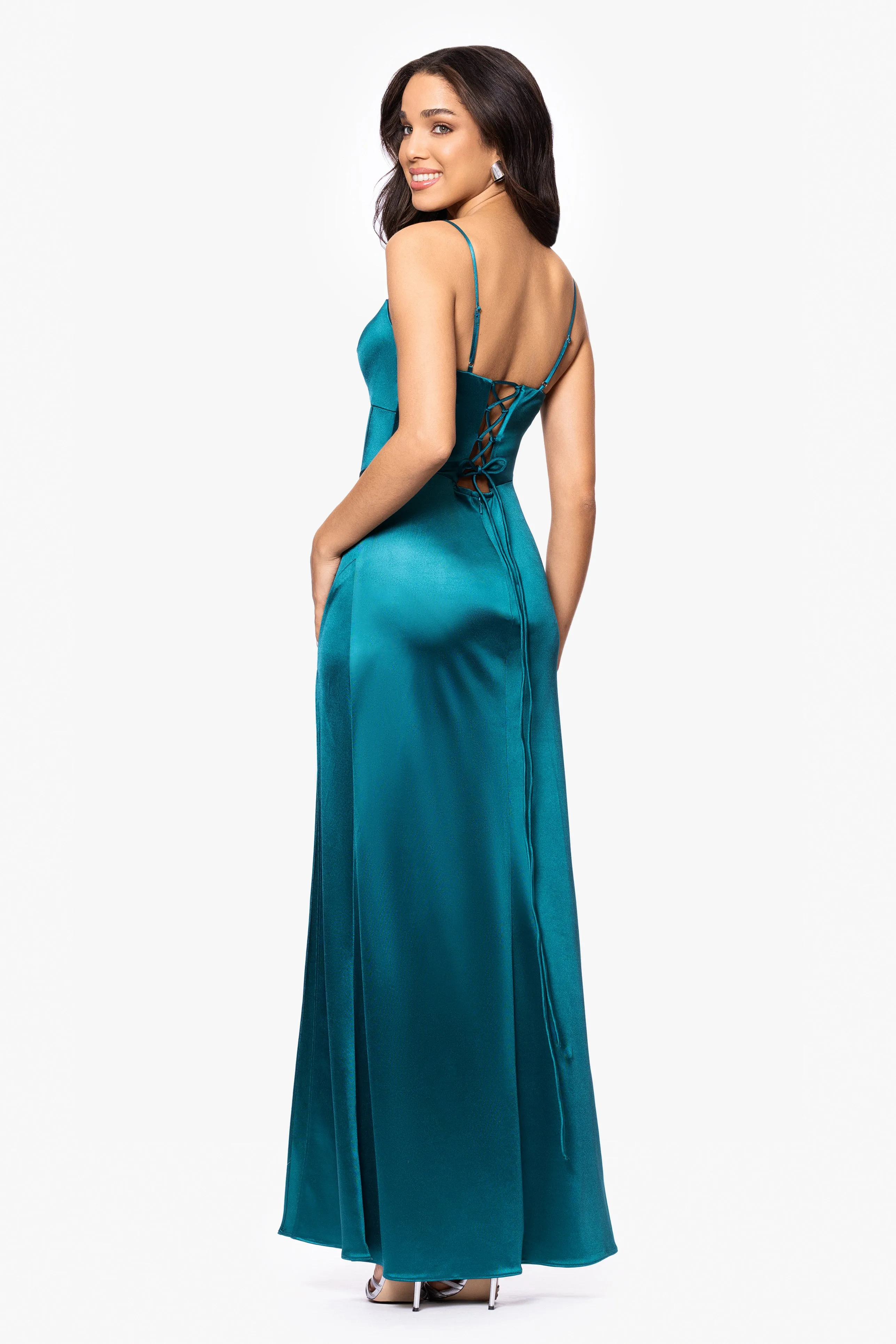 Blondie Nites "Jane" Long Satin Cutout Corset Dress sold by Betsy & Adam product image thumbnail 3