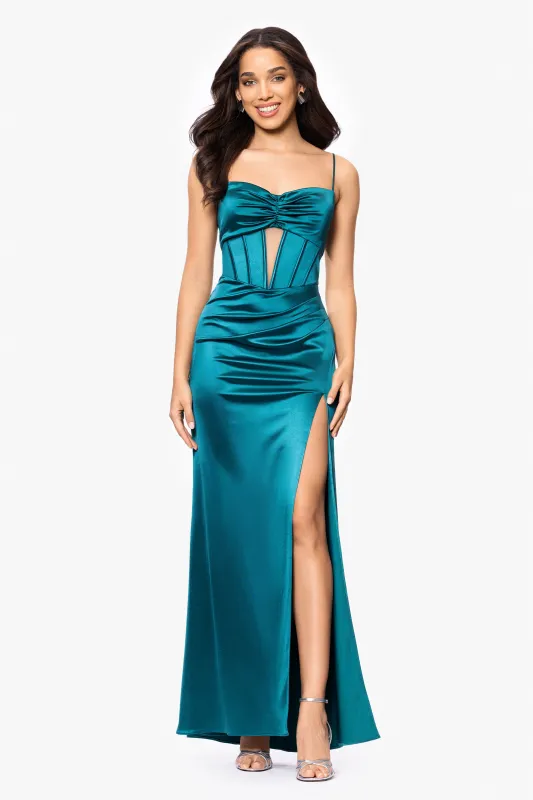 Blondie Nites "Jane" Long Satin Cutout Corset Dress sold by Betsy & Adam