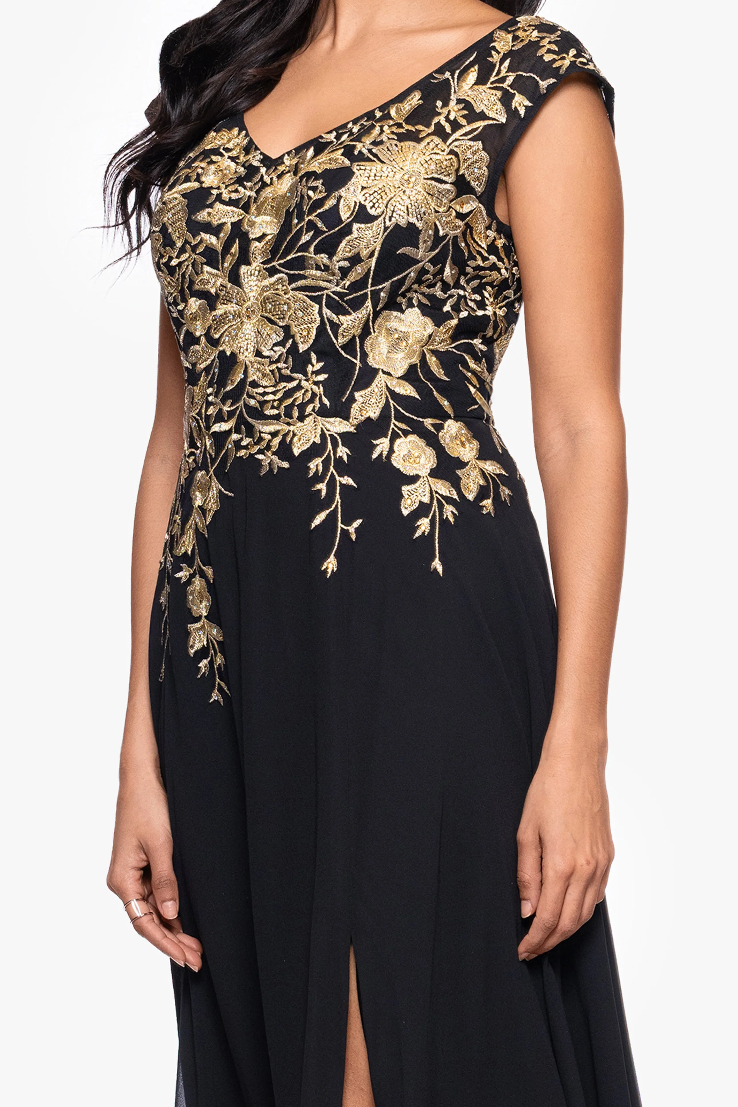 "Maeve" Chiffon Embroidered Bodice Floor Length Dress sold by Betsy & Adam product image thumbnail 2