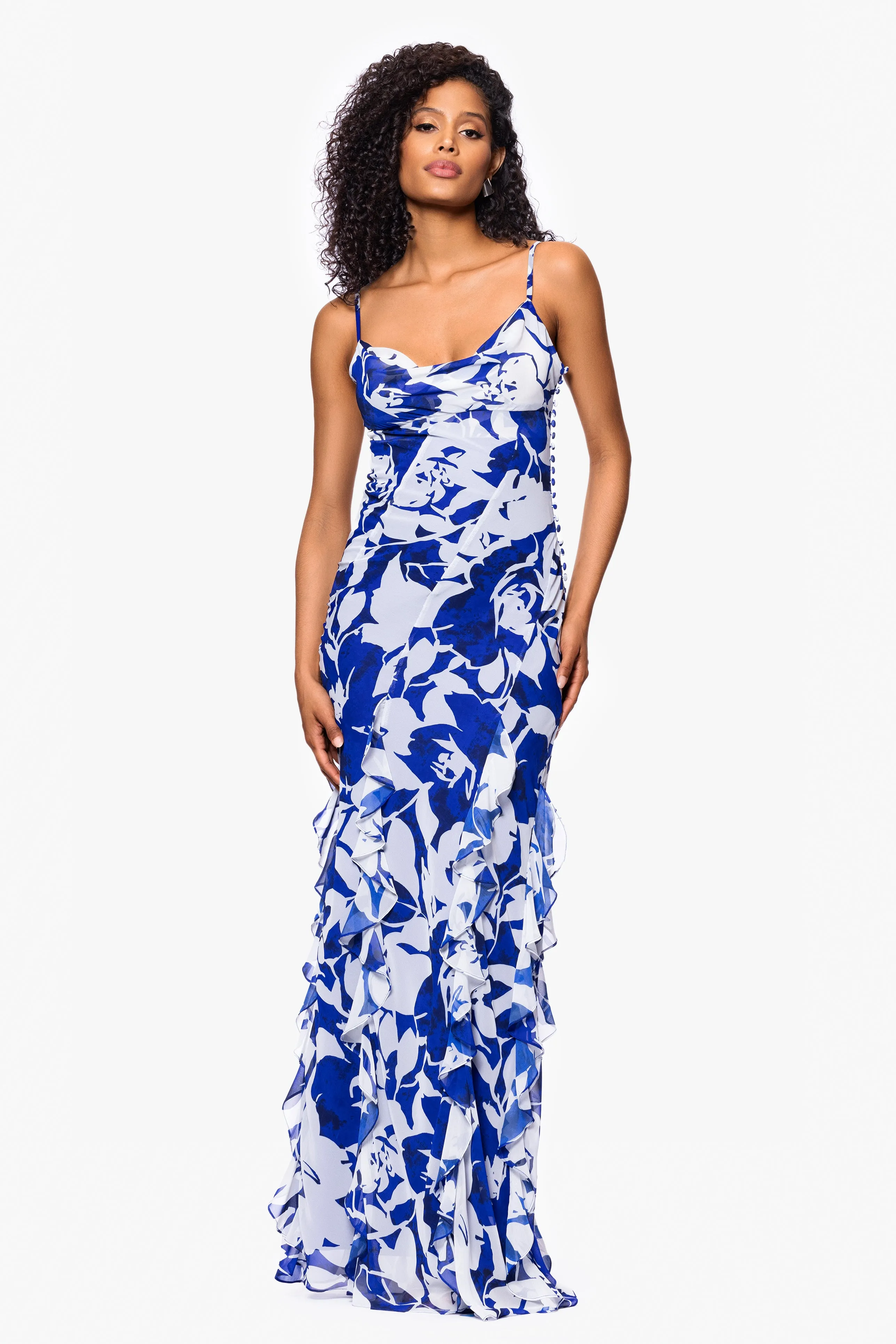 "Georgina" Print Chiffon Ruffle Floor Length Dress sold by Betsy & Adam product image thumbnail 5