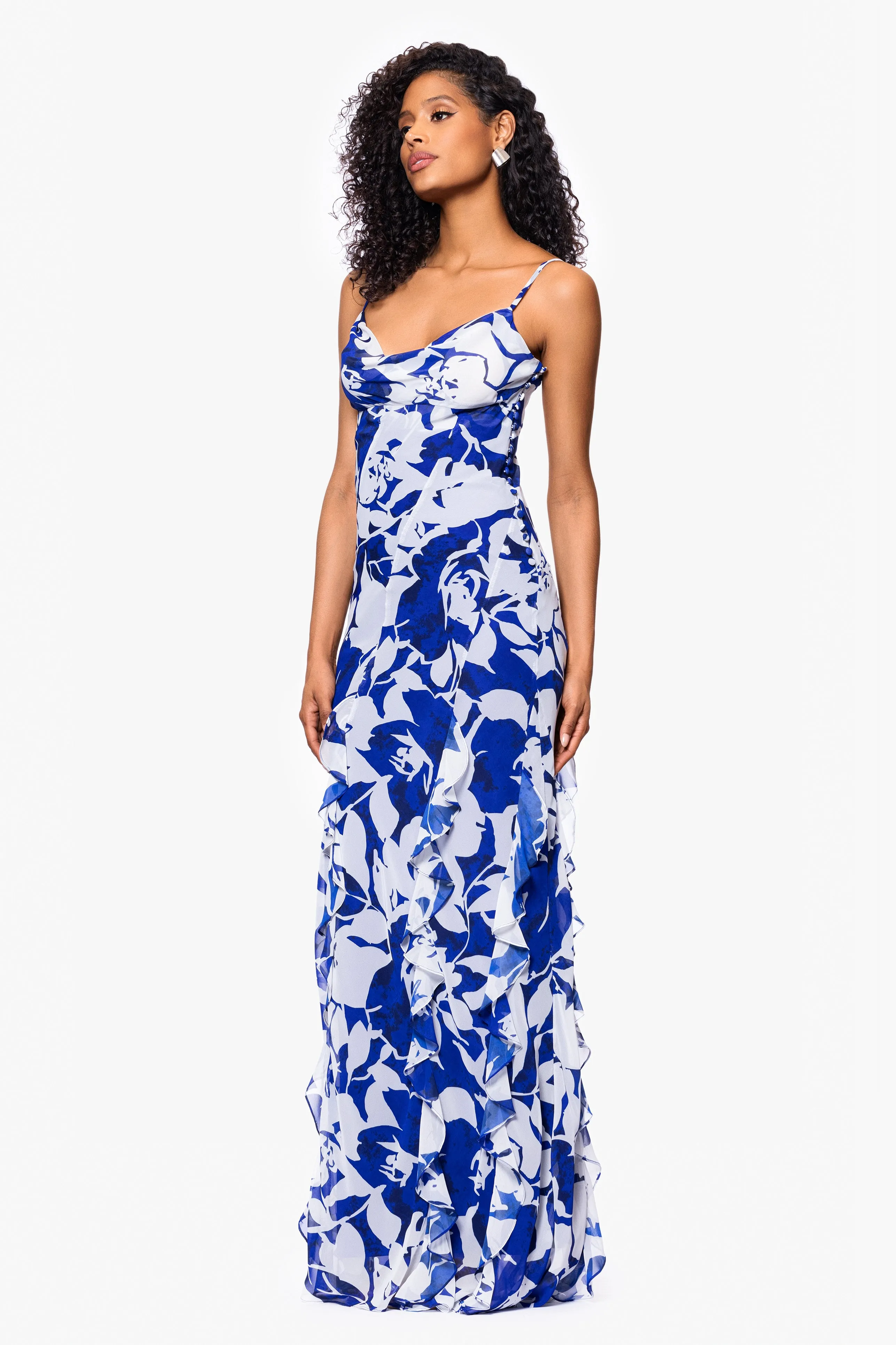 "Georgina" Print Chiffon Ruffle Floor Length Dress sold by Betsy & Adam product image thumbnail 4