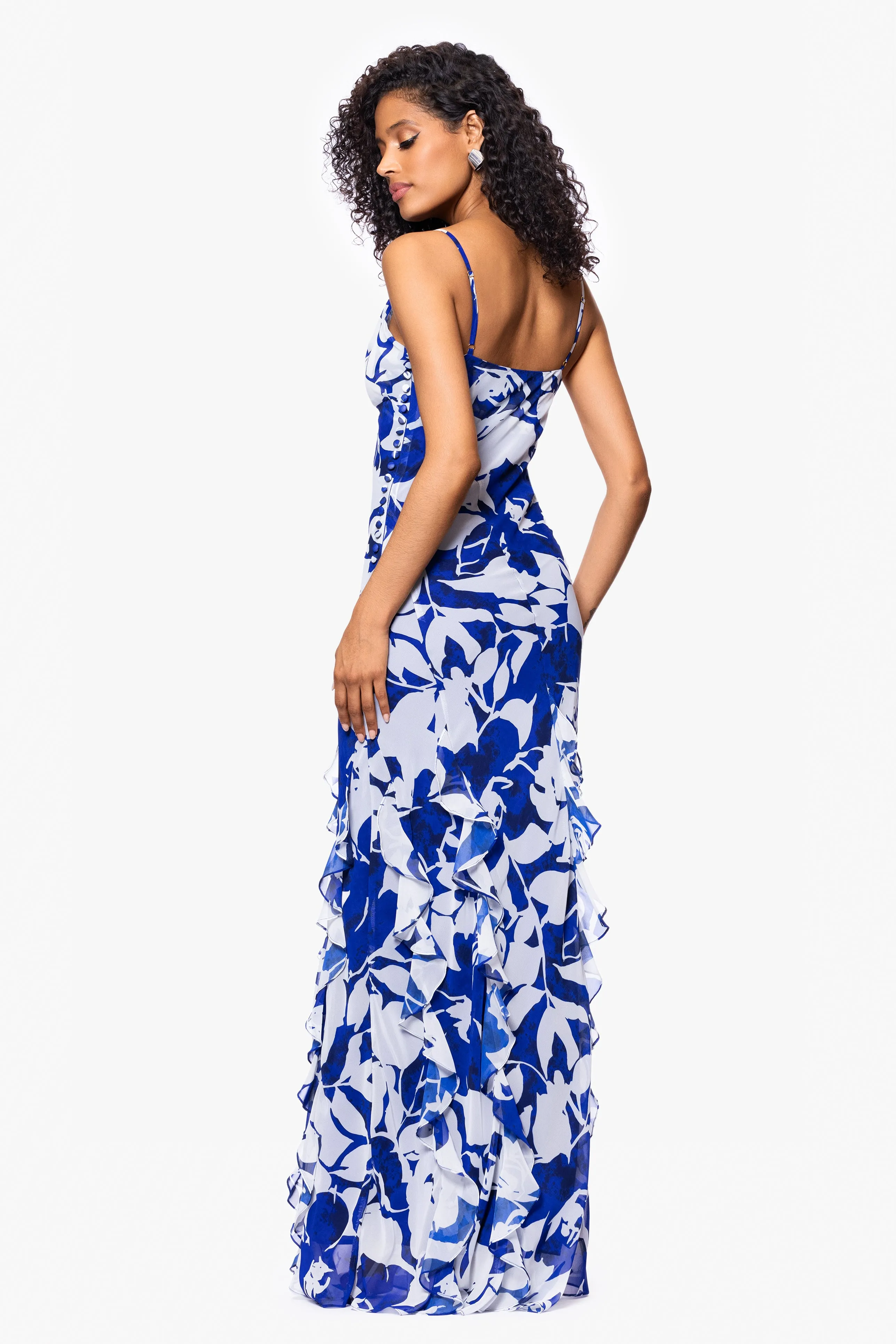 "Georgina" Print Chiffon Ruffle Floor Length Dress sold by Betsy & Adam product image thumbnail 3