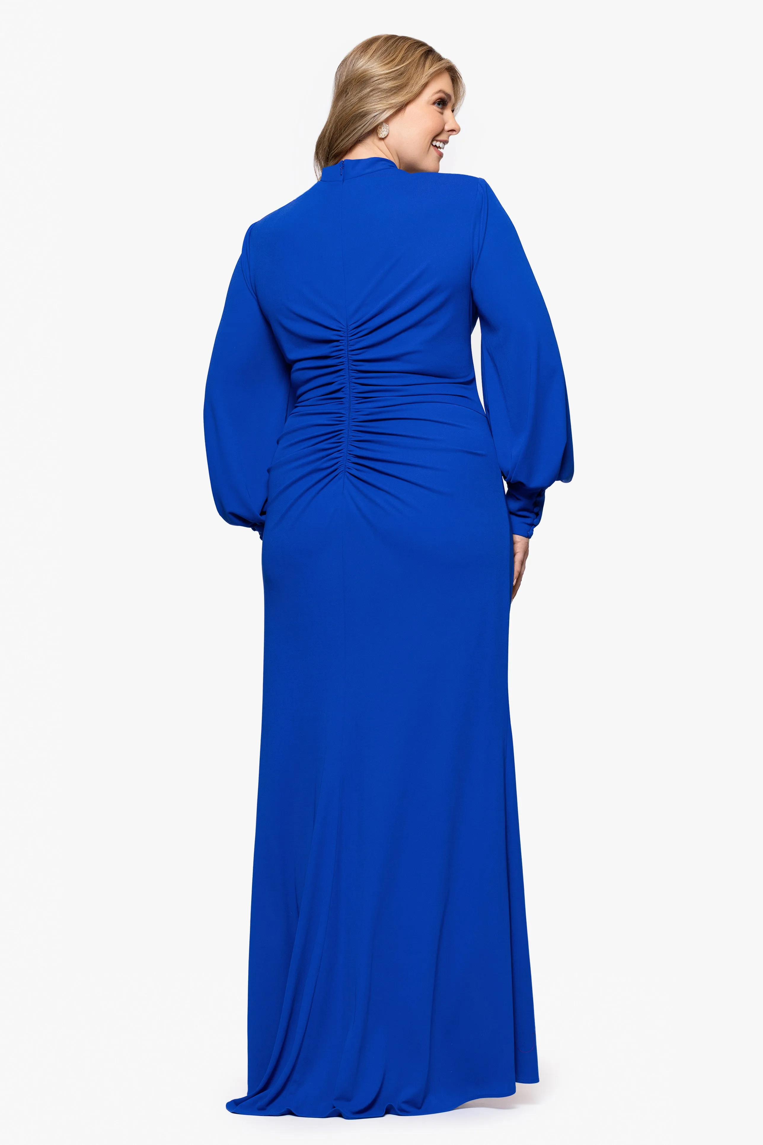 Plus "Julia" Matte Jersey Rouched Long Sleeve Floor Length Dress sold by Betsy & Adam product image thumbnail 3