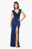 "Laurie" Long Stone-Mesh V-Neck Dress with Contrast Lining sold by Betsy & Adam