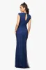 "Laurie" Long Stone-Mesh V-Neck Dress with Contrast Lining sold by Betsy & Adam