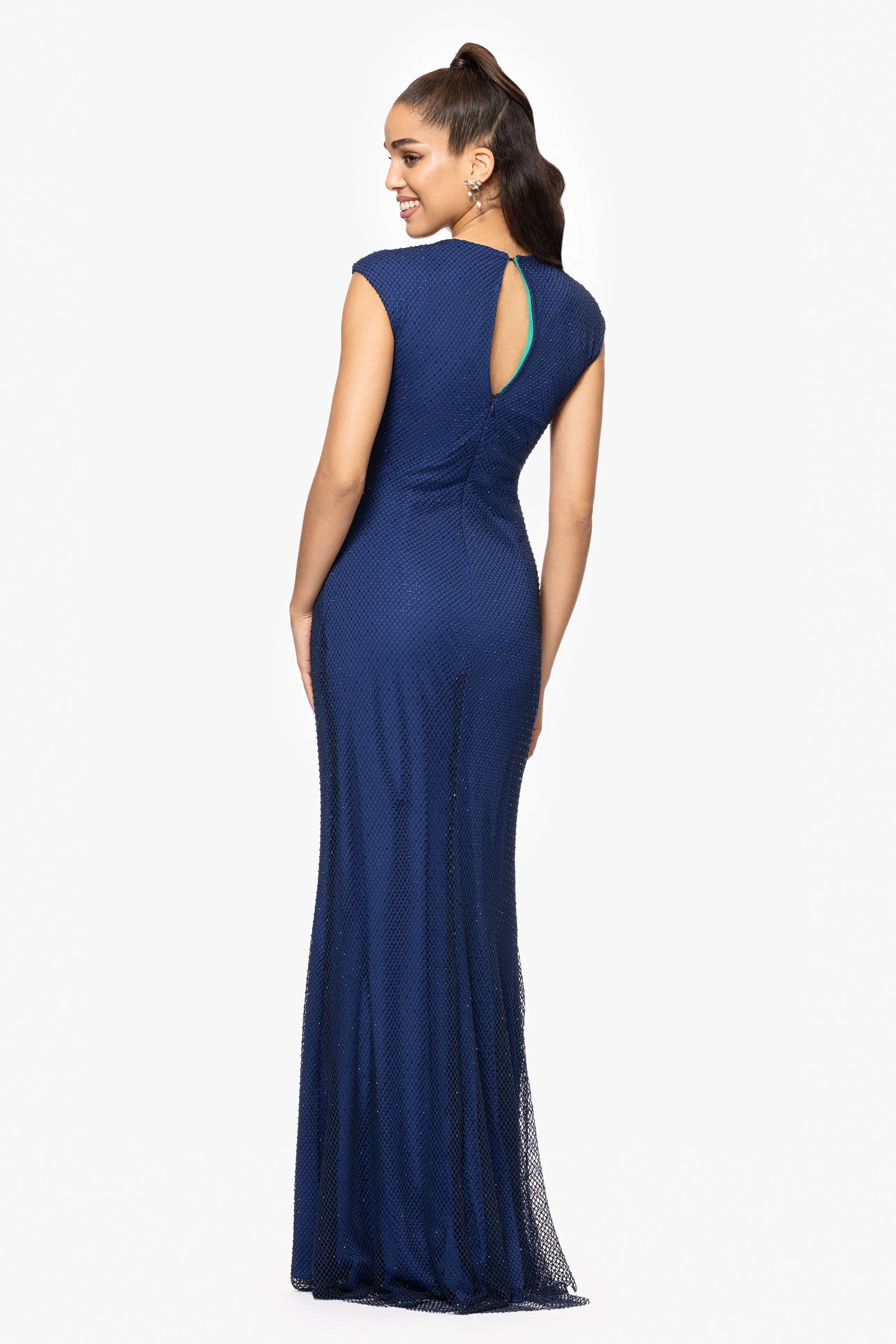 "Laurie" Long Stone-Mesh V-Neck Dress with Contrast Lining sold by Betsy & Adam product image thumbnail 5