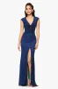 "Laurie" Long Stone-Mesh V-Neck Dress with Contrast Lining sold by Betsy & Adam