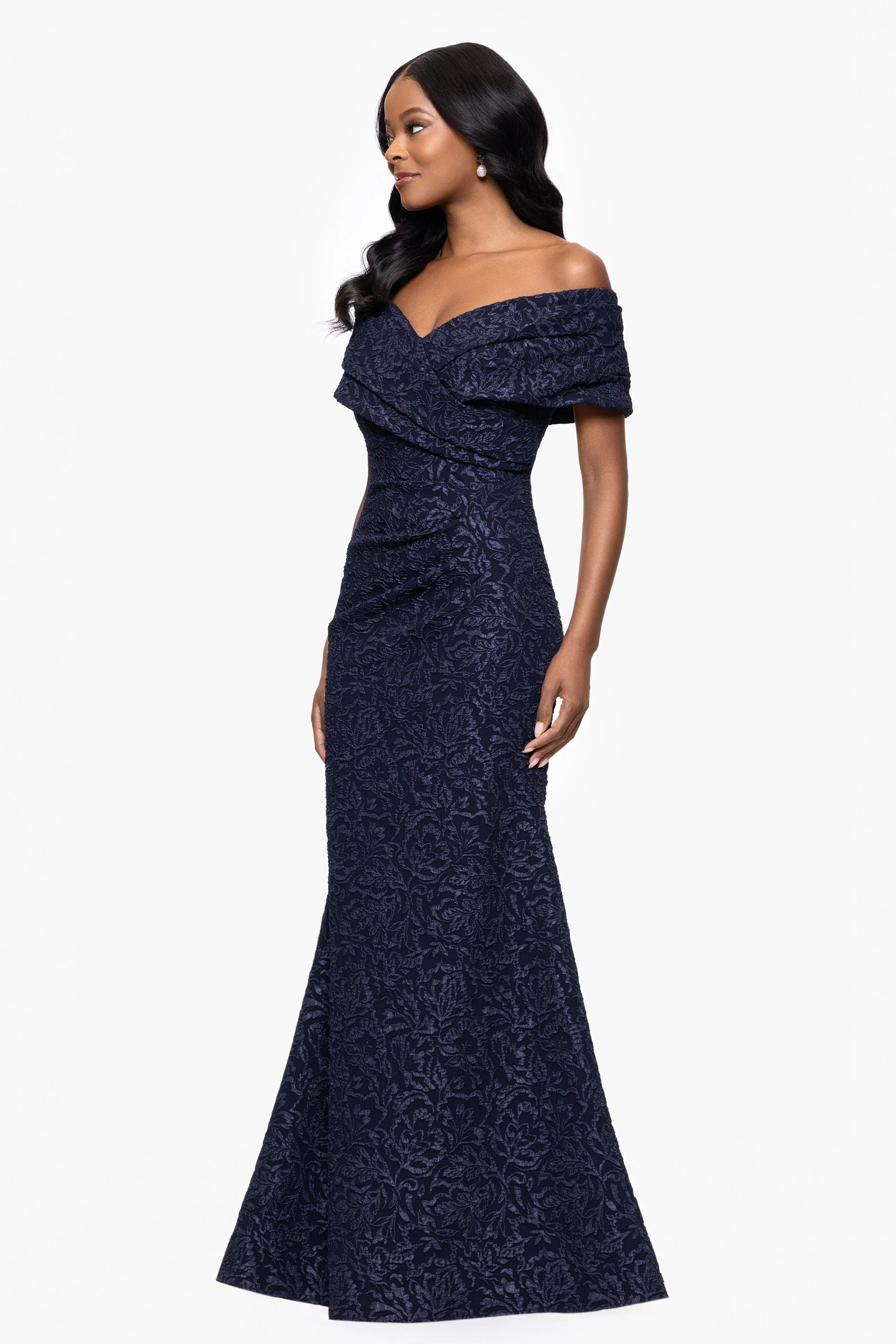 "Dolly" Jacquard Off the Shoulder Floor Length Dress sold by Betsy & Adam product image thumbnail 4