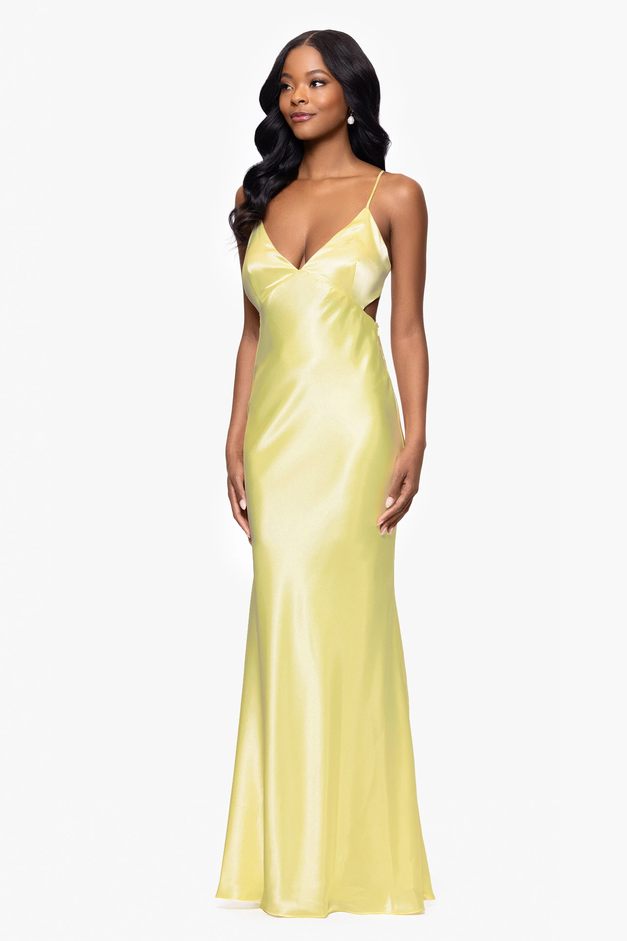 "Grace" Long Spaghetti Strap Tieback Dress sold by Betsy & Adam product image thumbnail 4